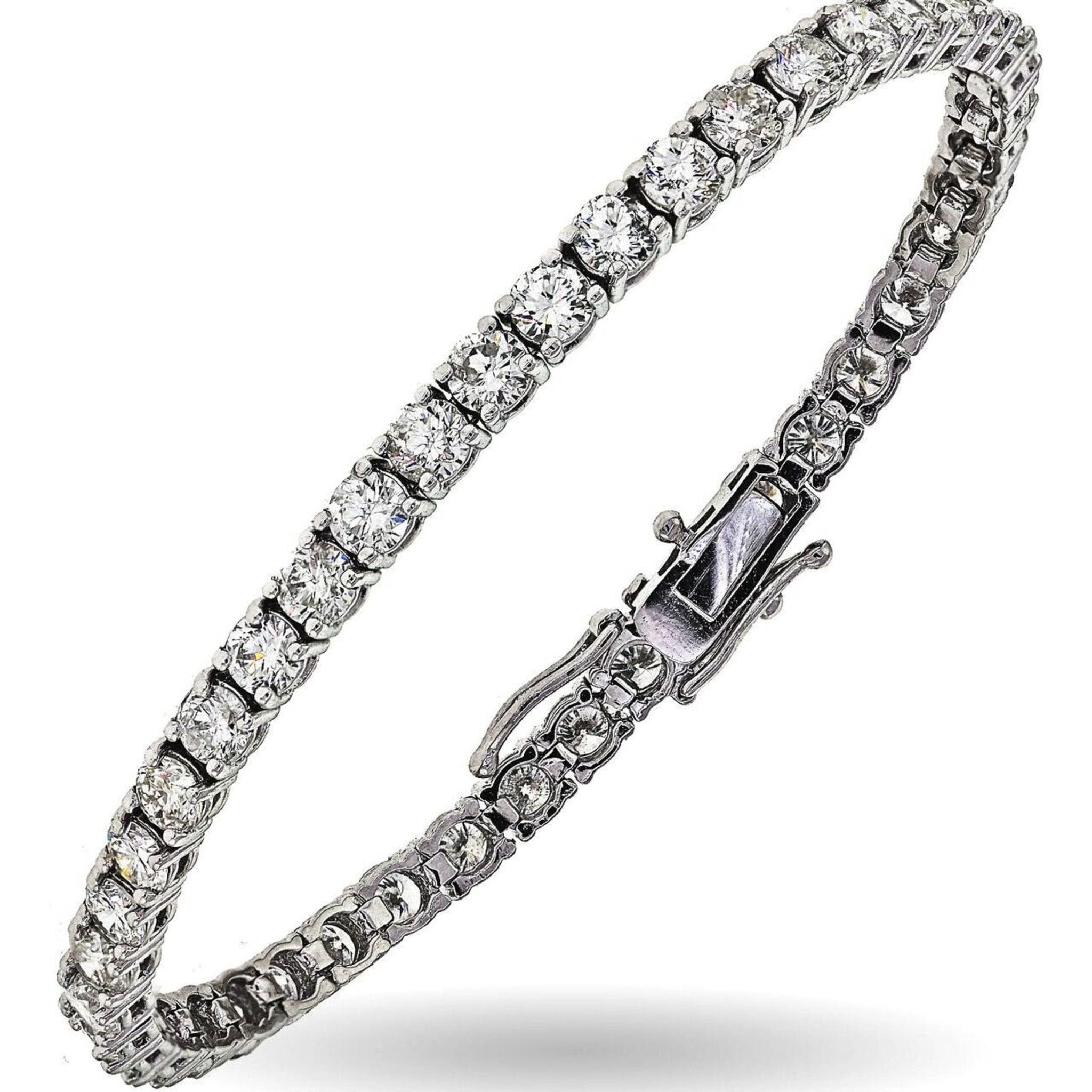 Ninacci 14K White Gold 7" Tennis Bracelet with 4-Prong Set Round Diamonds - 3.41 Carat Total Diamond Weight