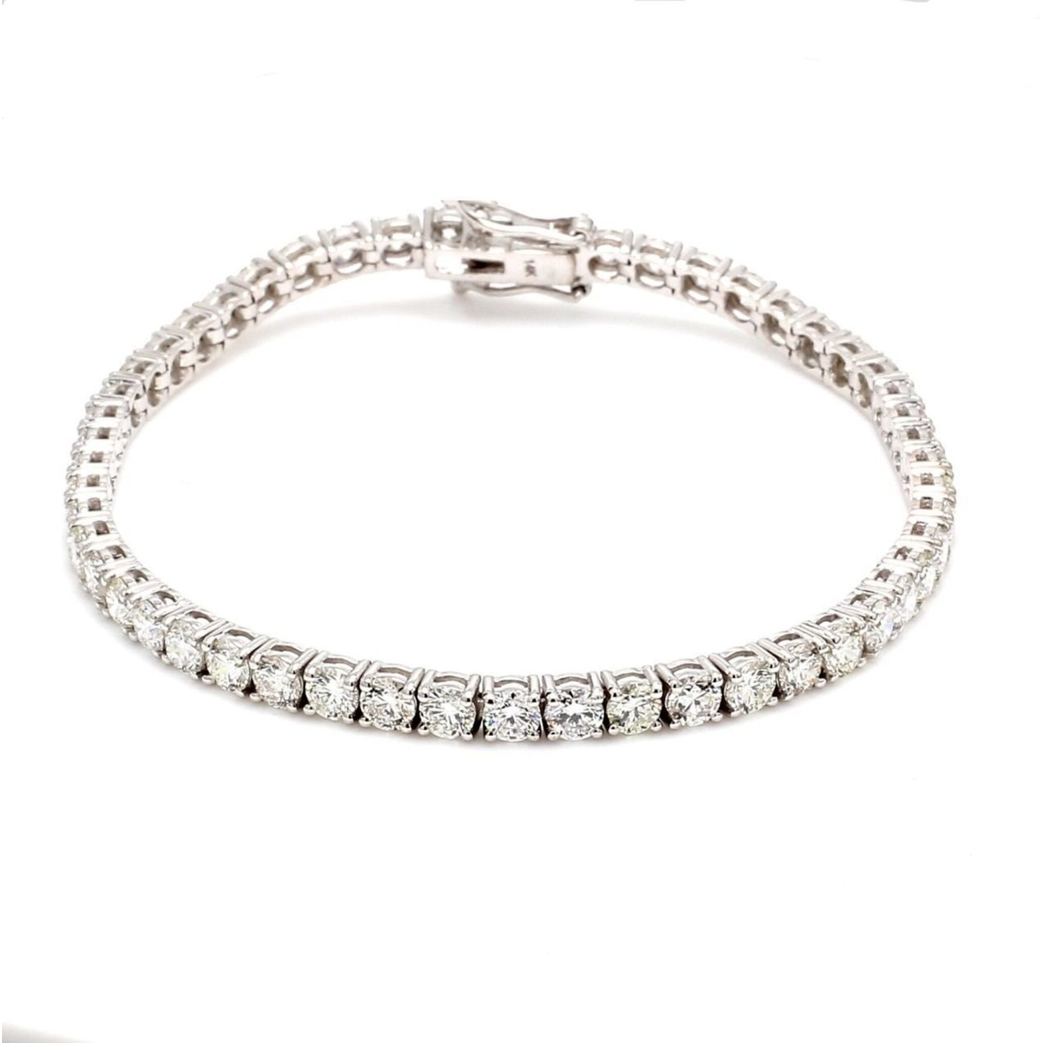 Ninacci 14K White Gold 7" Tennis Bracelet with 4-Prong Set Round Diamonds - 7.36 Carat Total Diamond Weight