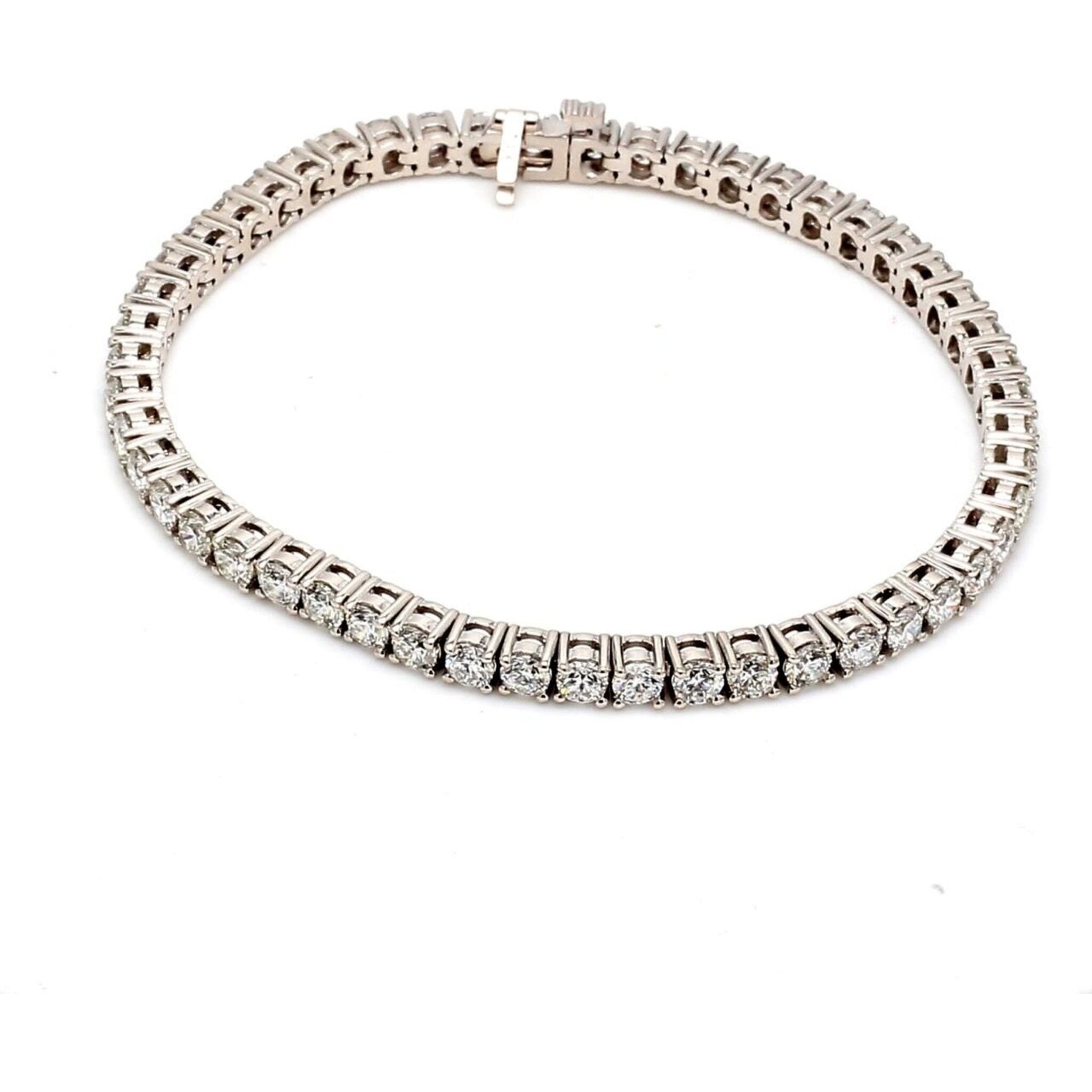 Ninacci 14K White Gold 7" Tennis Bracelet with 4-Prong Set Round Diamonds - 7.47 Carat Total Diamond Weight