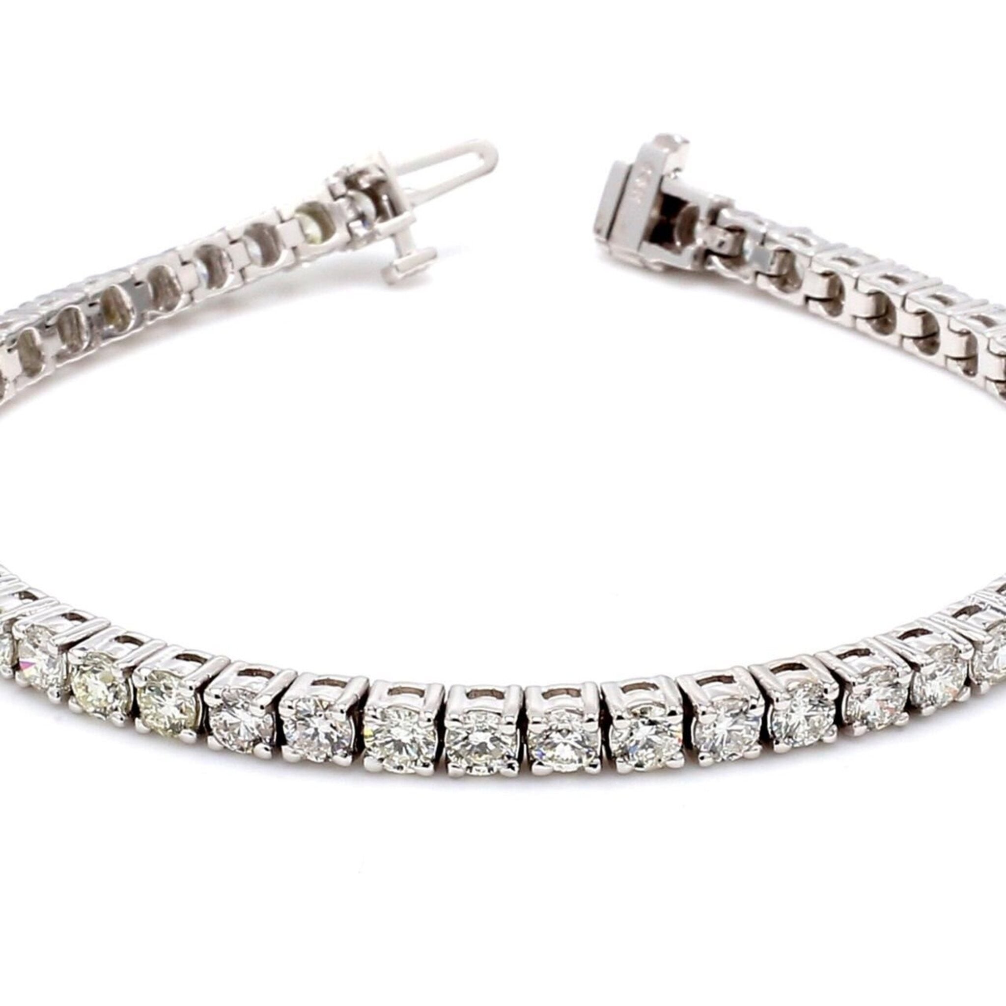 Ninacci 14K White Gold 7" Tennis Bracelet with 4-Prong Set Round Diamonds - 8.61 Carat Total Diamond Weight