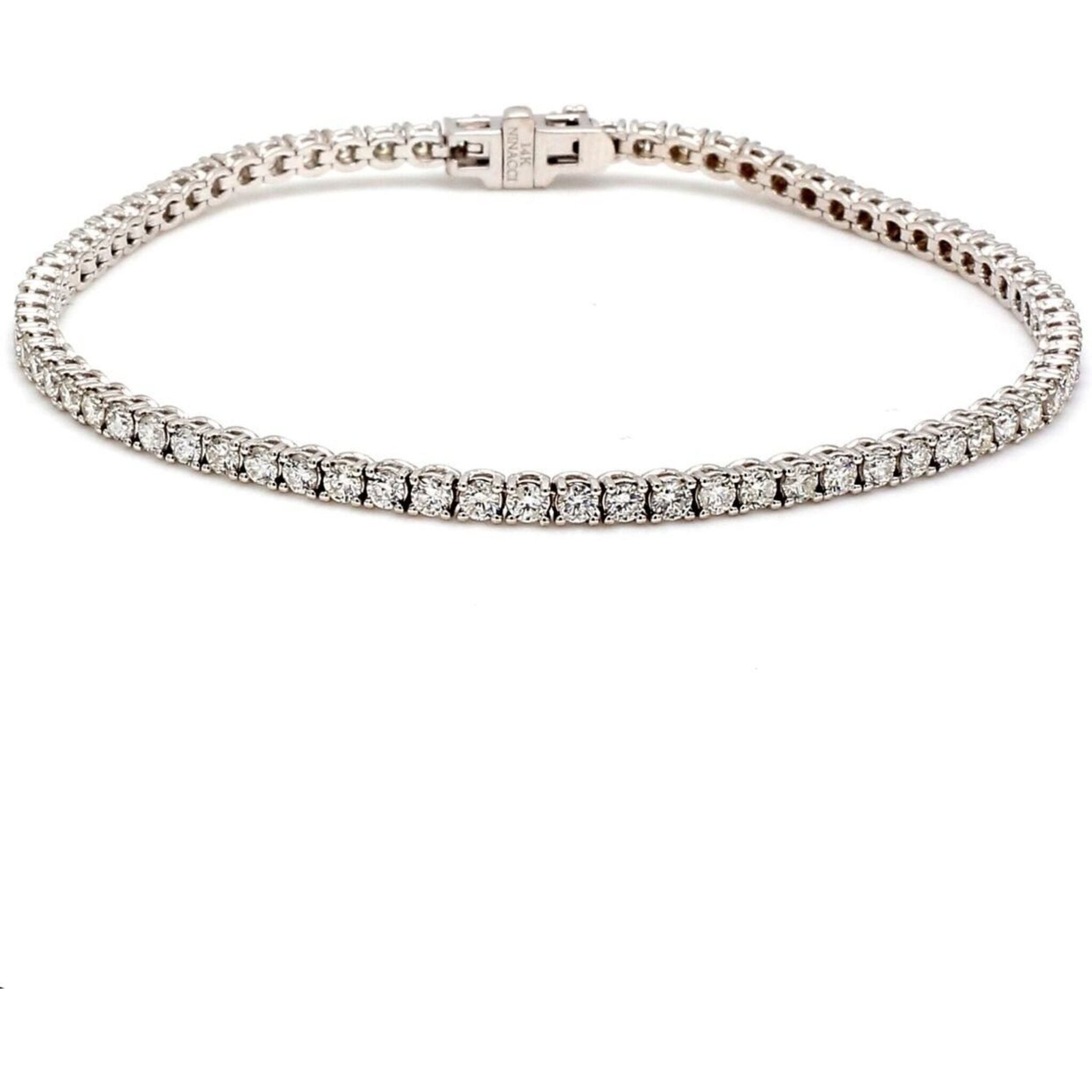 Ninacci 14K White Gold 7" Tennis Bracelet with 74 Round Diamonds - 2.92 Carat Total Diamond Weight