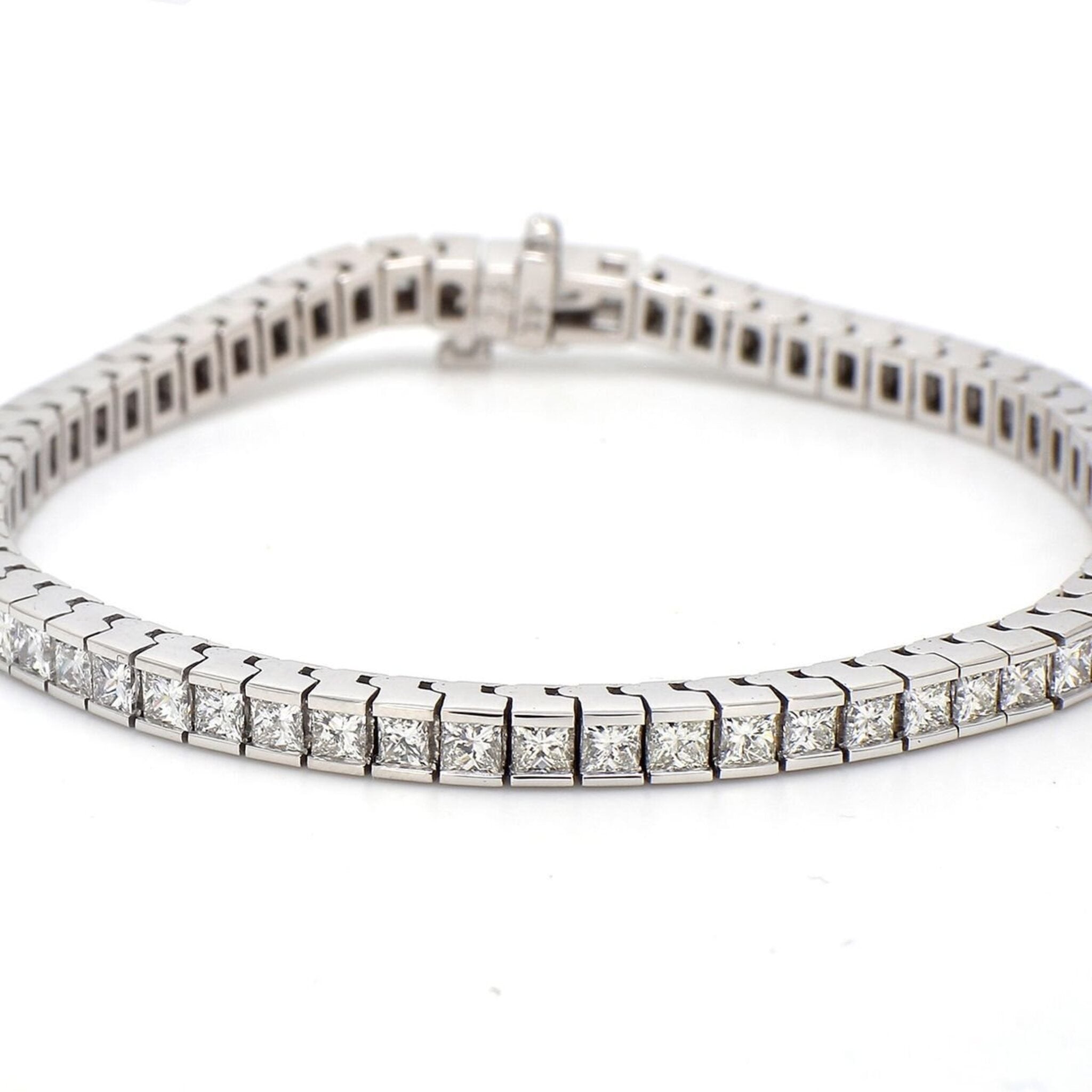 Ninacci 14K White Gold 7" Tennis Bracelet with Channel Set Princess Cut Diamonds - 6.59 Carat Total Diamond Weight