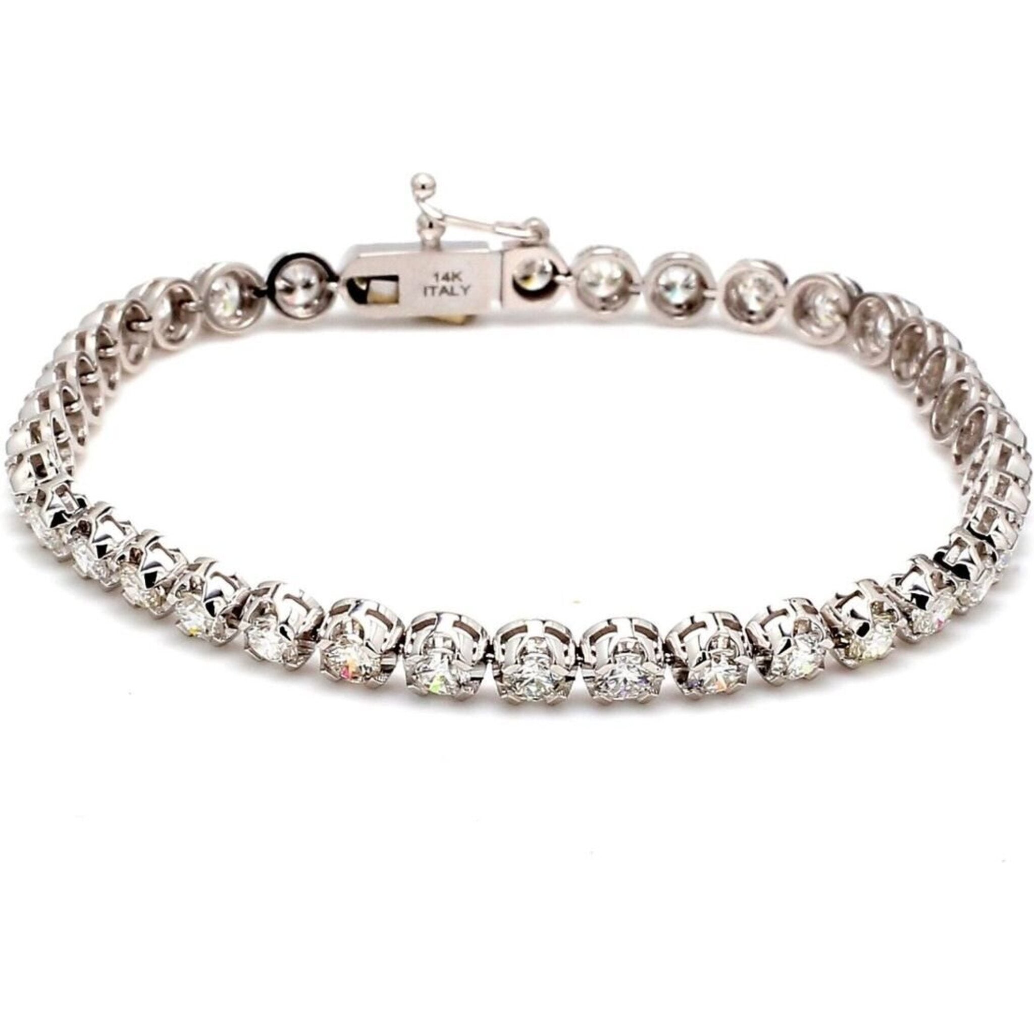 Ninacci 14K White Gold 7" Tennis Bracelet with Crown Head - D5.49 Carat Total Diamond Weight