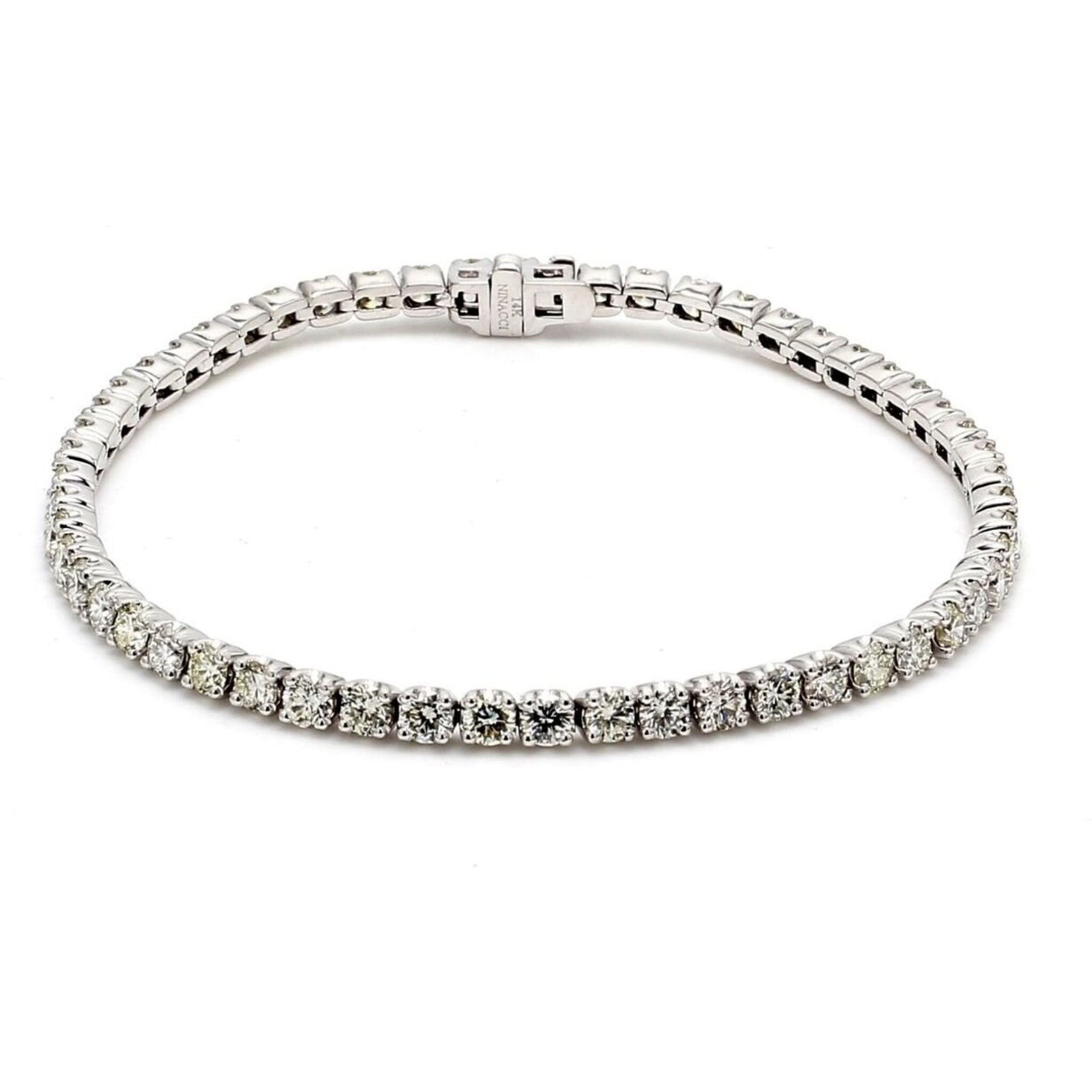 Ninacci 14K White Gold 7" Tennis Bracelet with Crown Head Prong Set Round Diamonds - 5.38 Carat Total Diamond Weight
