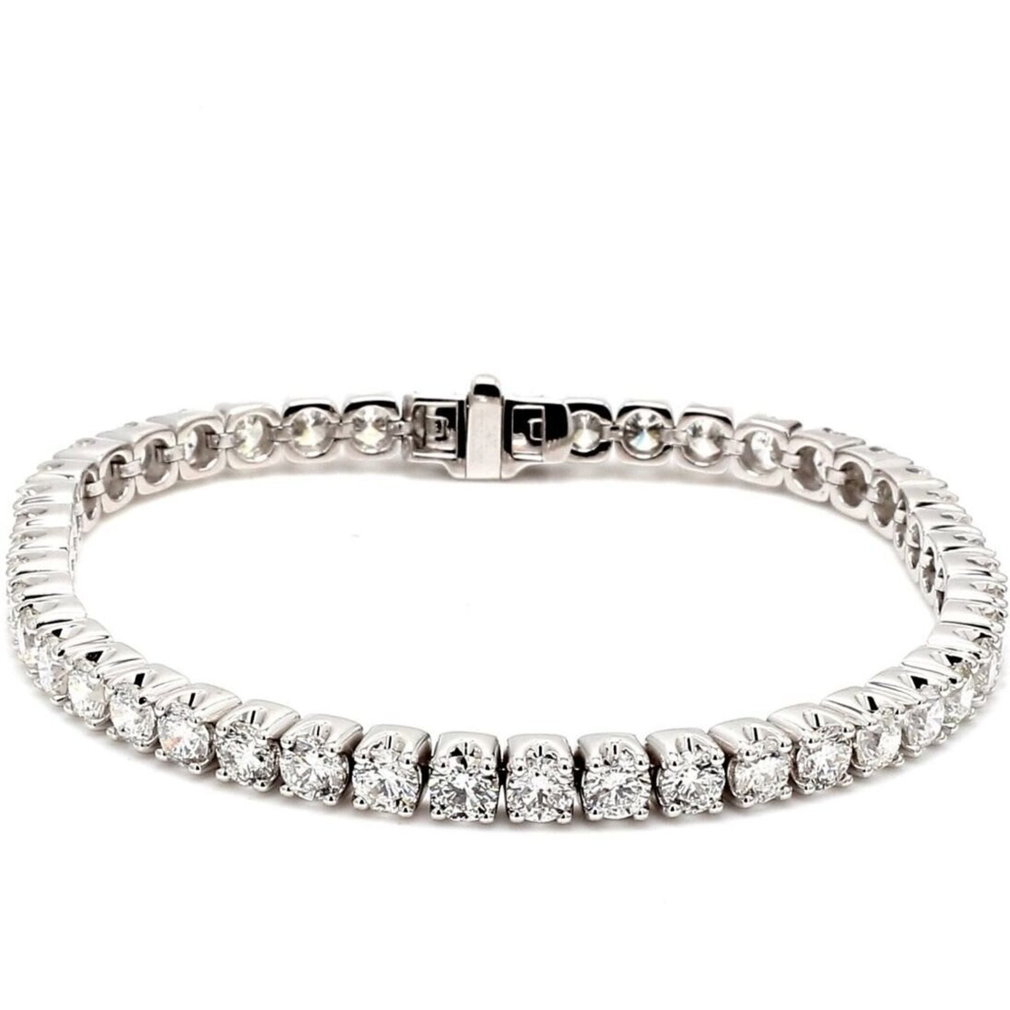 Ninacci 14K White Gold 7" Tennis Bracelet with Crown Head Style 4-Prong Set Round Diamonds - 6.35 Carat Total Diamond Weight