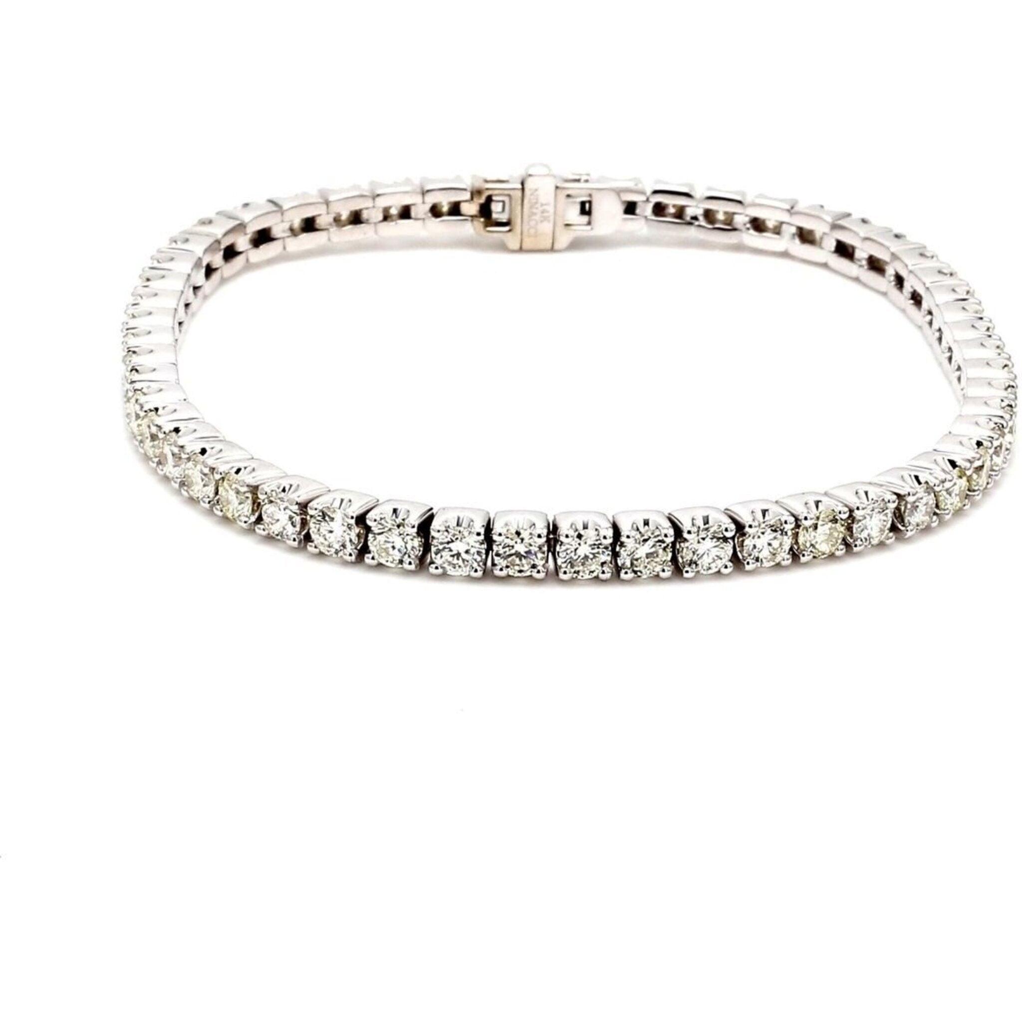 Ninacci 14K White Gold 7" Tennis Bracelet with Prong-Set 5.85 Carats Round Diamonds