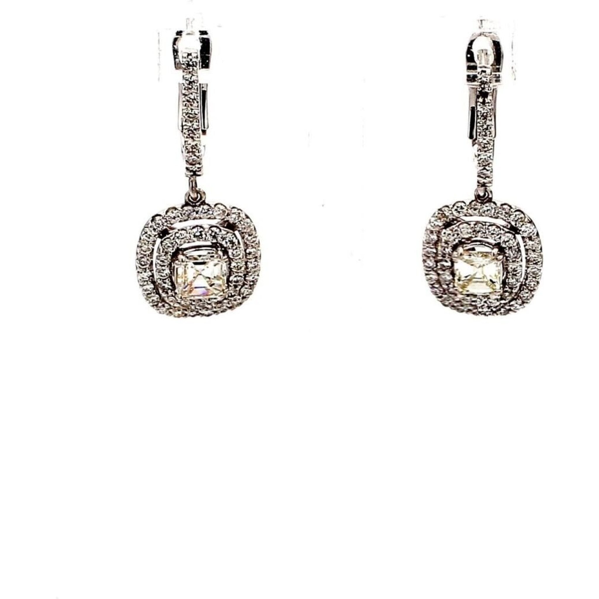 Ninacci 14K White Gold Asscher-Cut Diamond Halo Dangle Earrings - 1.53 Carat Total Diamond Weight