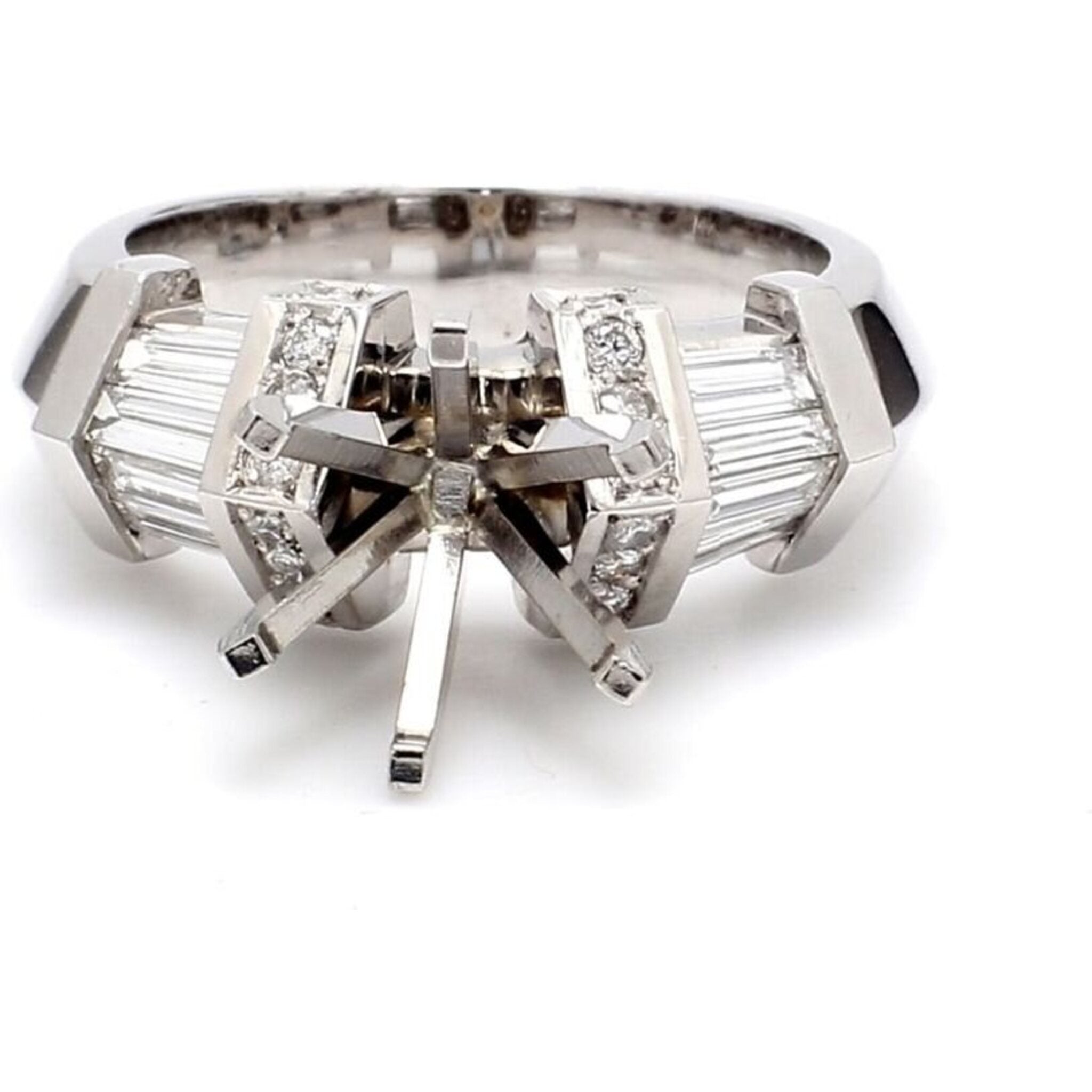 Ninacci 14K White Gold Baguette & Round Diamond Semi-Mount Ring - 0.77 Carat Total Diamond Weight - Size 6.0
