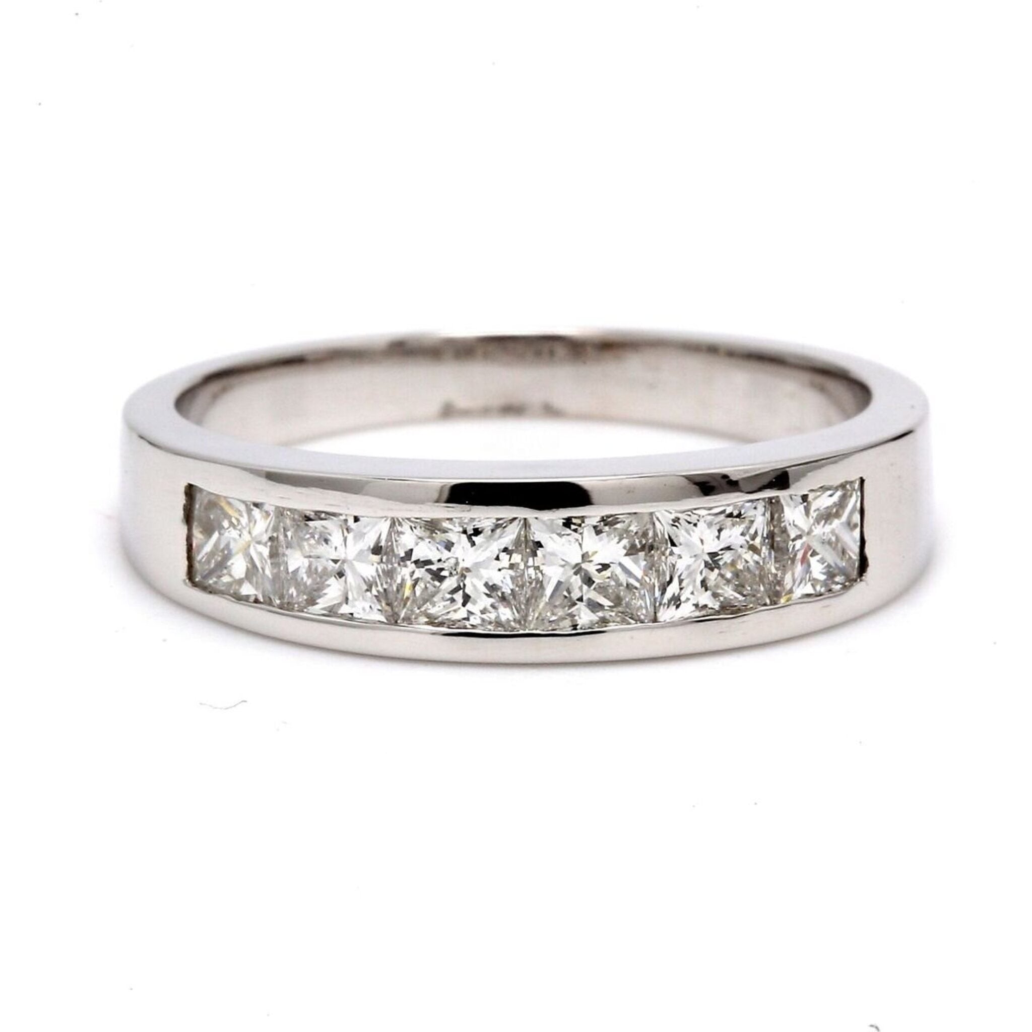 Ninacci 14K White Gold Band with Princess Cut Diamonds - 1.27 Carat Total Diamond Weight - Size 8.5