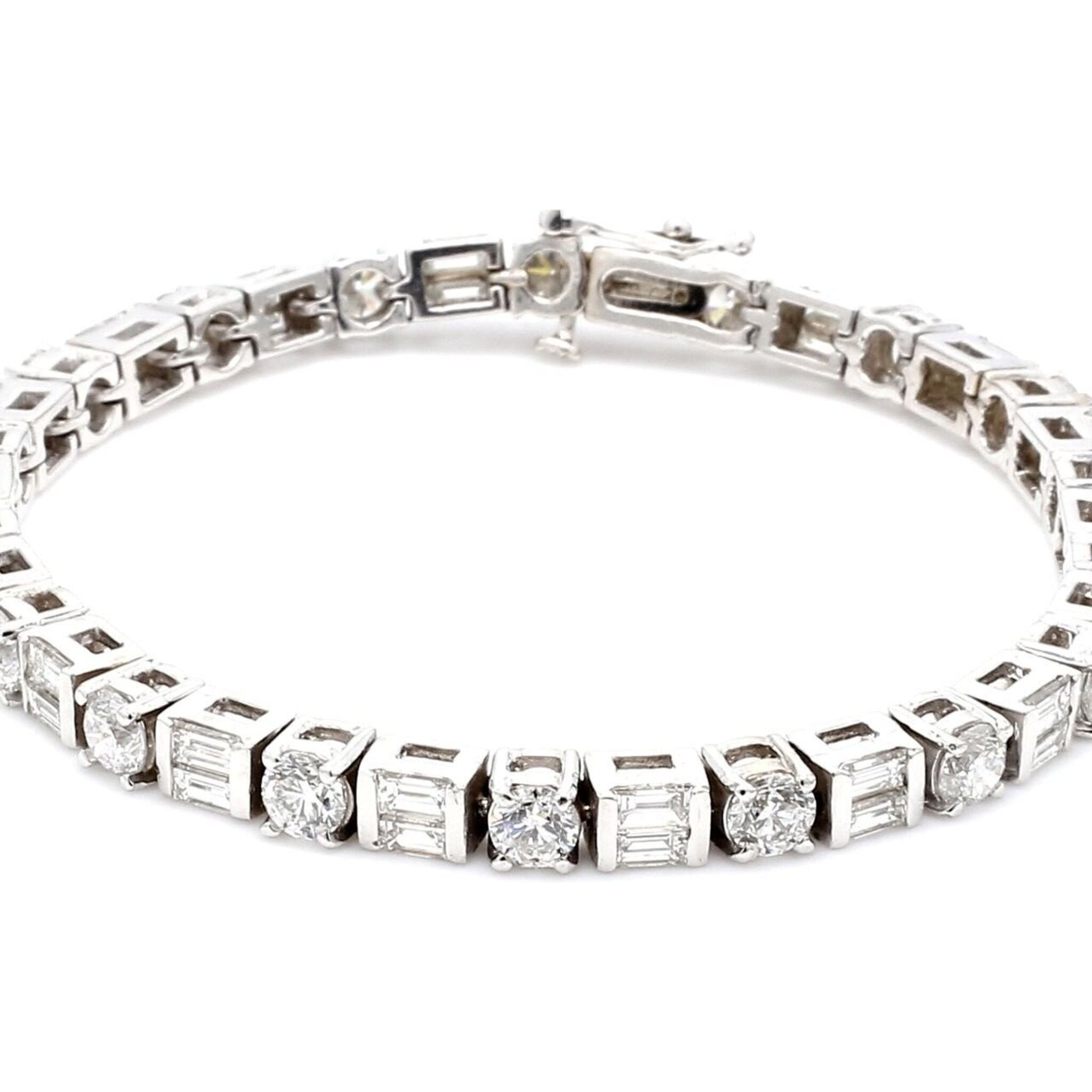 Ninacci 14K White Gold Bangle Cuff Tennis Bracelet with Round and Baguette Diamonds - 8.68 Carat Total Diamond Weight