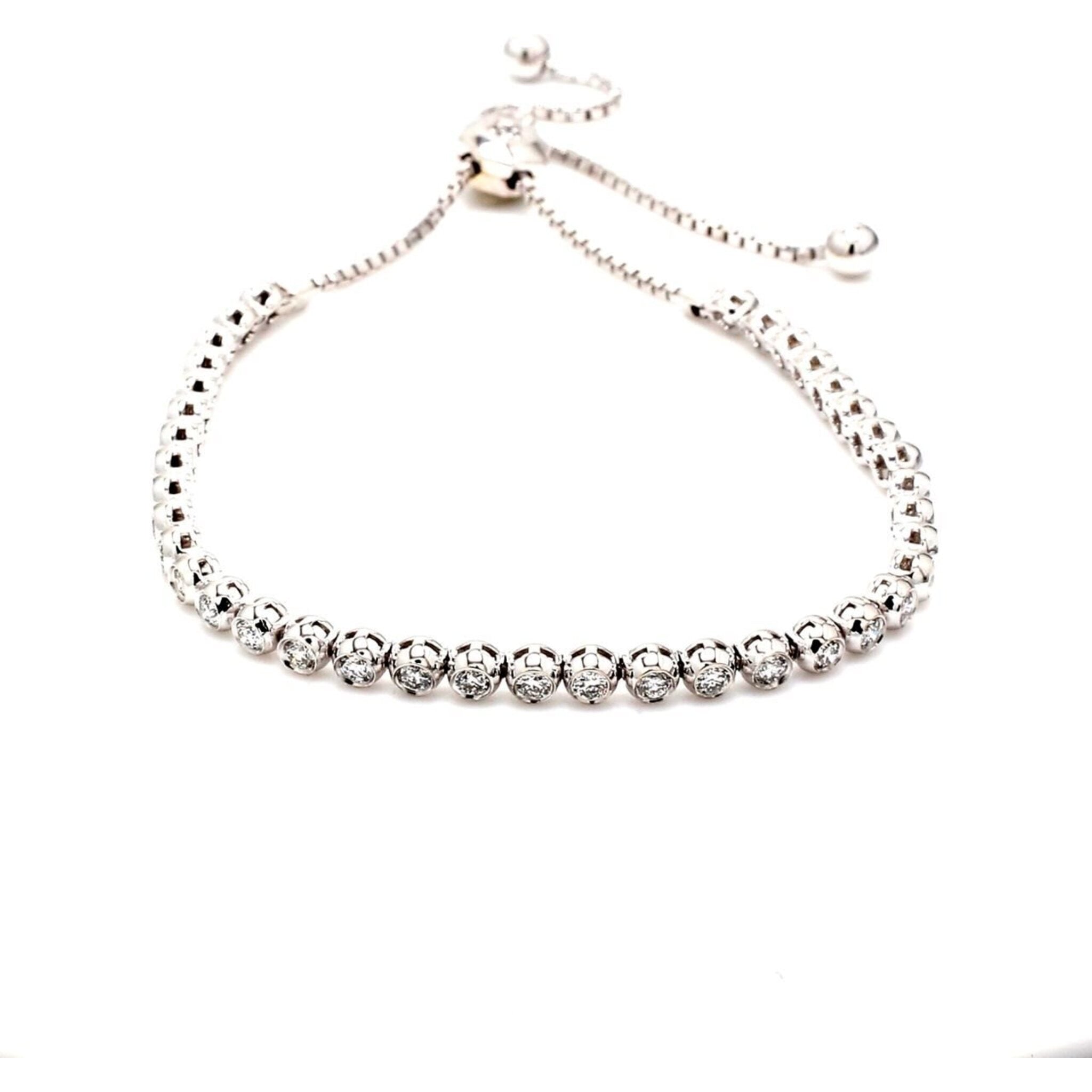 Ninacci 14K White Gold Bolo Brilliance Tennis Bracelet - 1.26 Carats Total Diamond Splendor