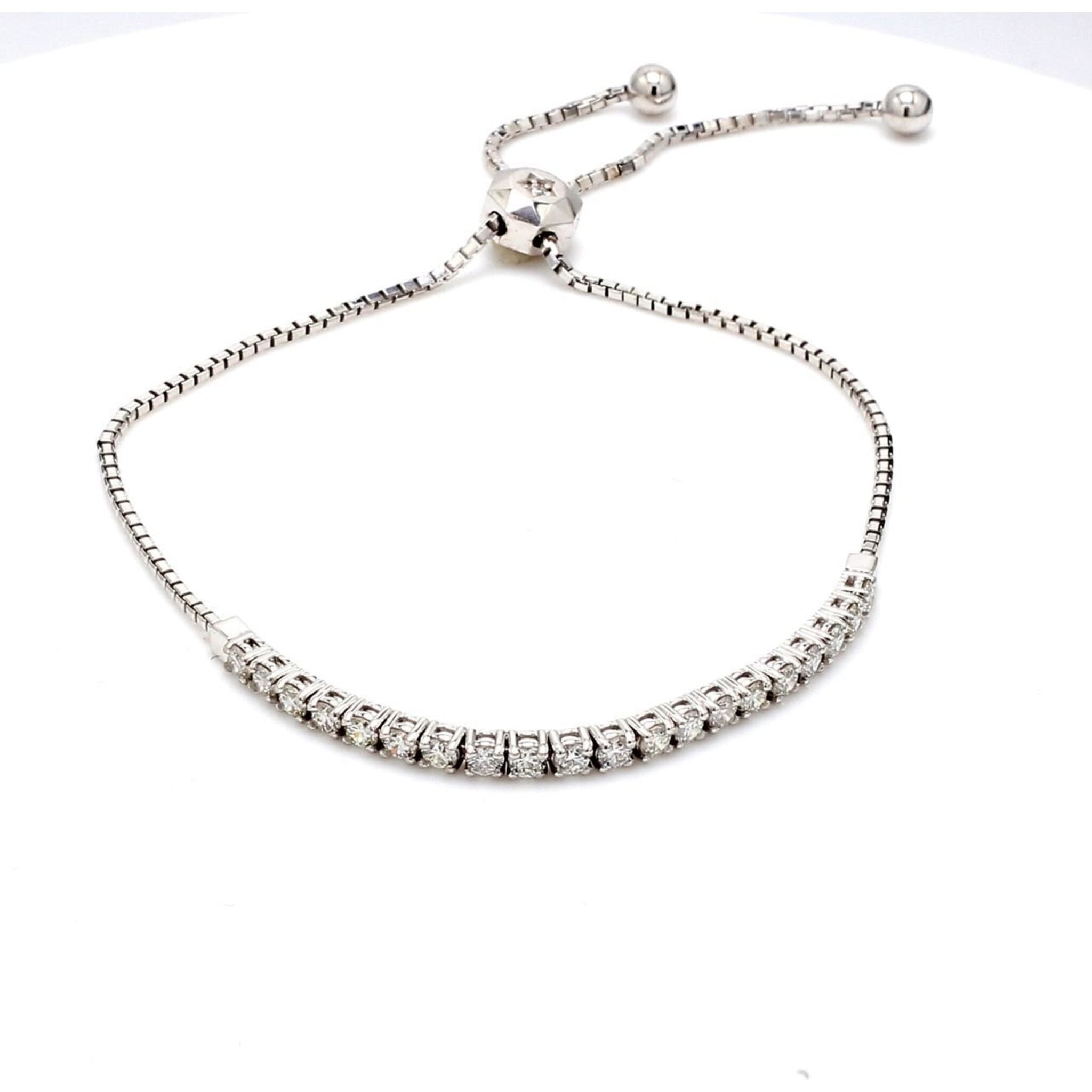 Ninacci 14K White Gold Bolo Style Adjustable Tennis Bracelet with 4-Prong Set Round Diamonds - 1.04 Carat Total Diamond Weight