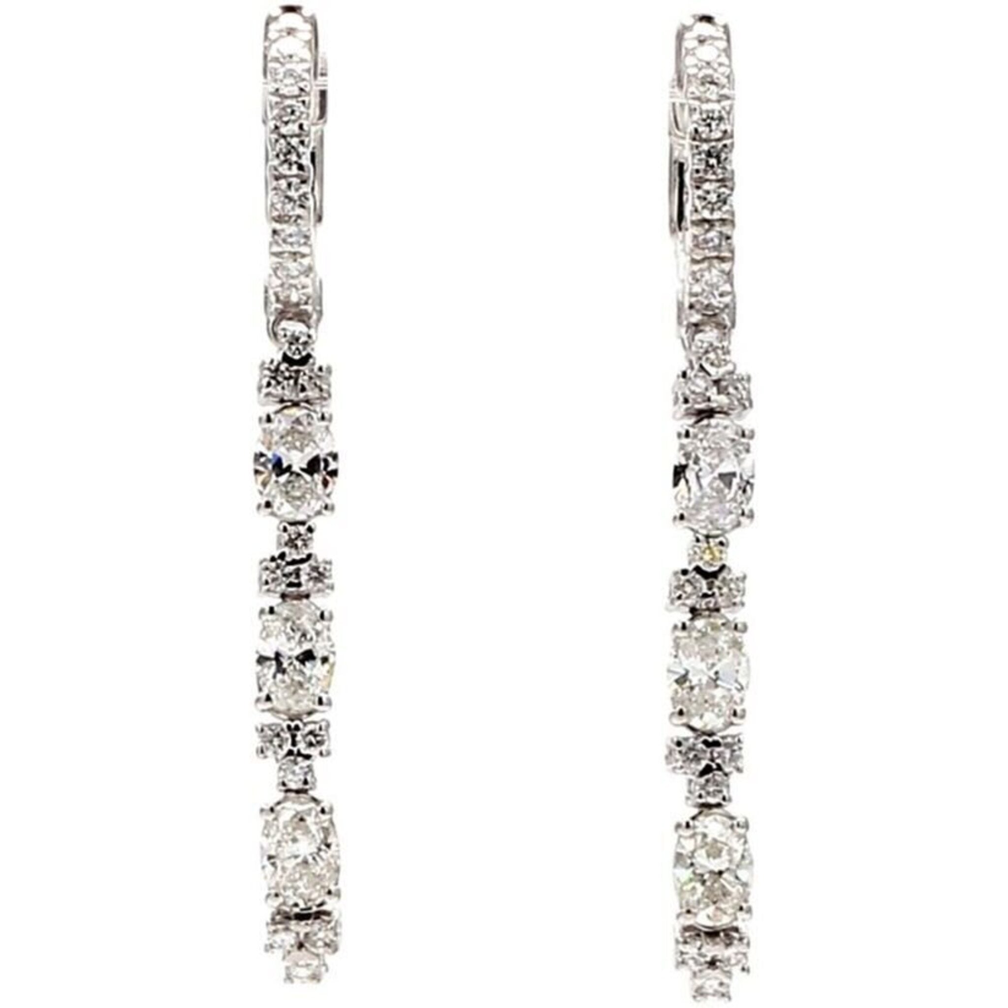 Ninacci 14K White Gold Dangling Earrings with 4-Prong Set Oval & Round Diamonds - 1.62 Carat Total Diamond Weight
