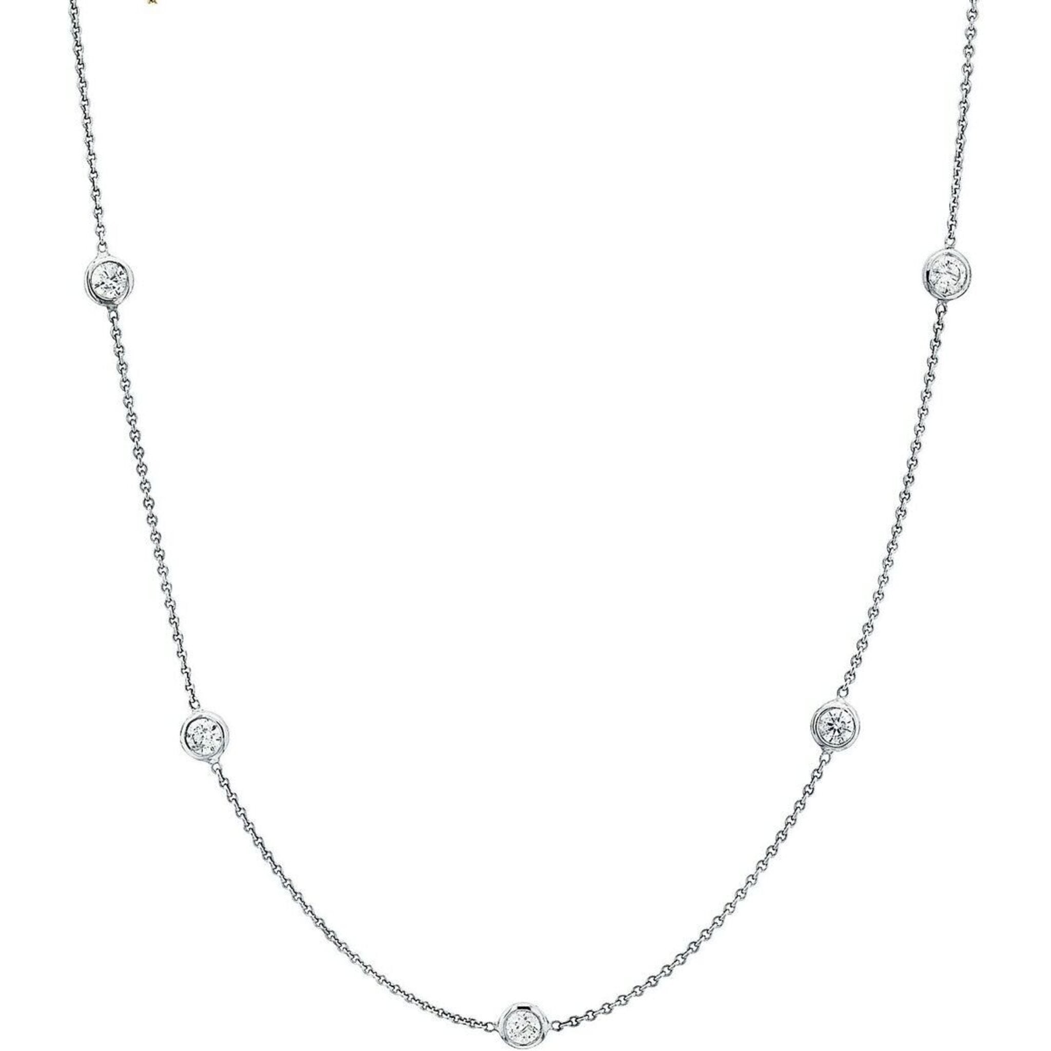 Ninacci 14K White Gold Diamonds by the Yard Necklace with 10 Bezel-Set Round Diamonds - 1.64 Carat Total Diamond Weight