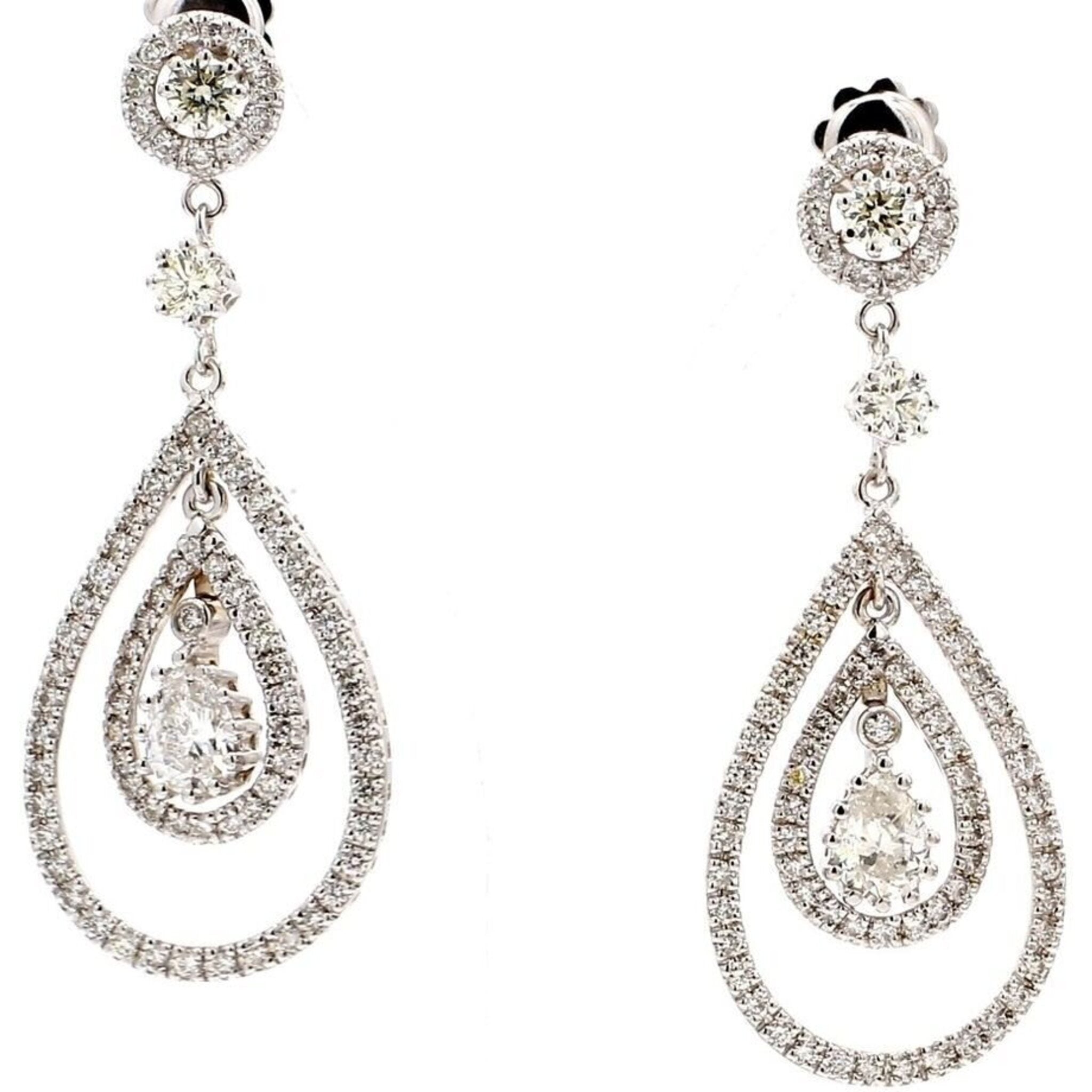 Ninacci 14K White Gold Double Halo Dangling Earrings with 4.02 Carats Diamonds