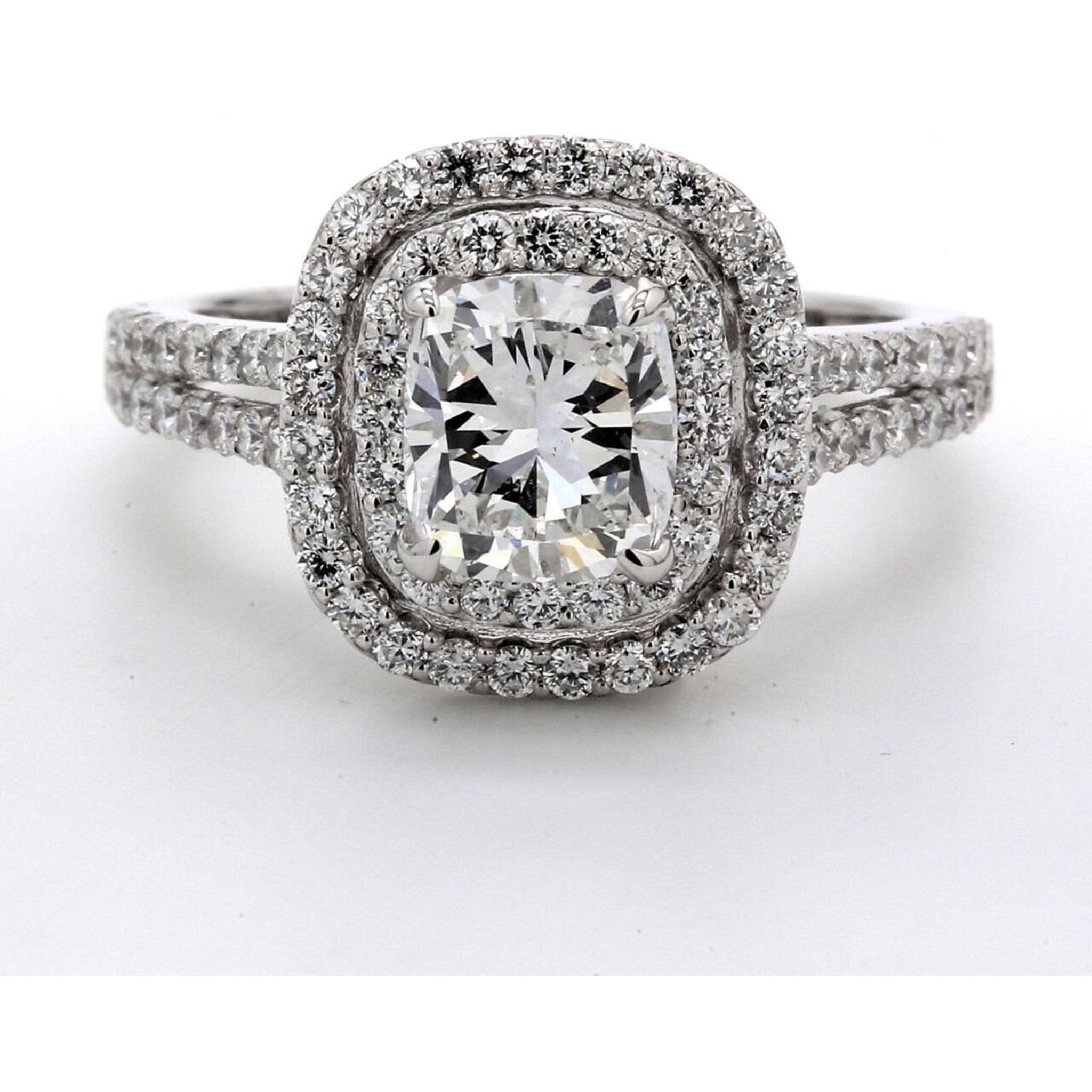 Ninacci 14K White Gold Double Halo Semi-Mount Engagement Ring - A Symphony of Love - Size 6.75