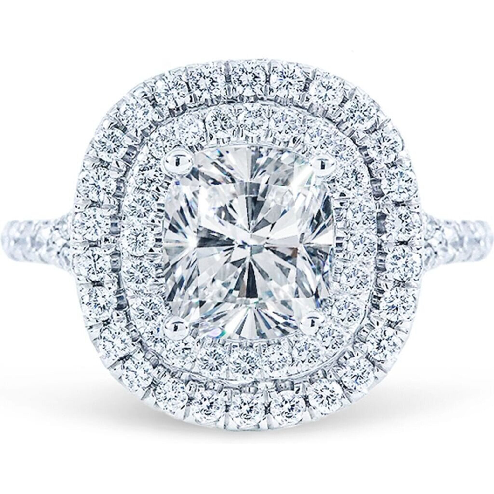 Ninacci 14K White Gold Double Halo Semi-Mount Ring with U-Prong Set Round Diamonds - 0.76 Carat Total Diamond Weight