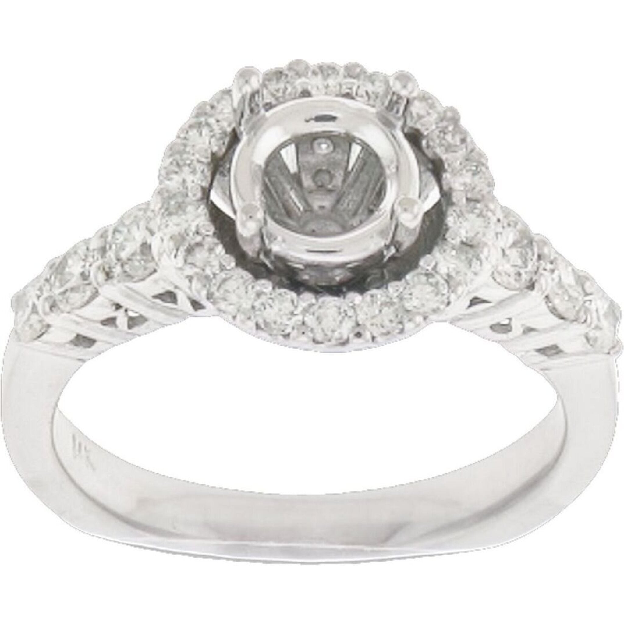 Ninacci 14K White Gold Double Halo Semi-Mount with U-Prong Set Round Diamonds - 0.87 Carat Total Diamond Weight