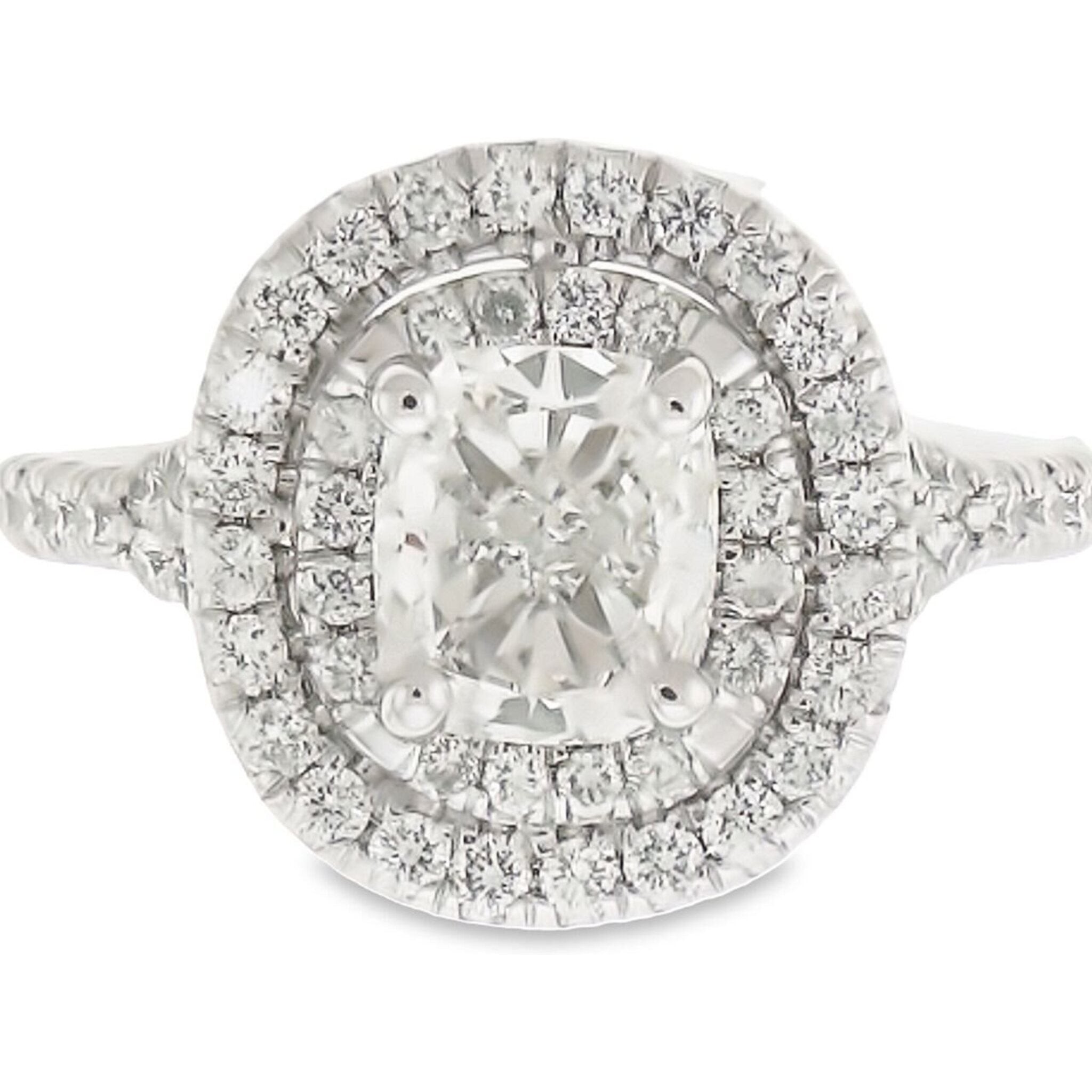 Ninacci 14K White Gold Double Halo Split Shank Semi-Mount Ring with 0.72 Carat Total Diamond Weight