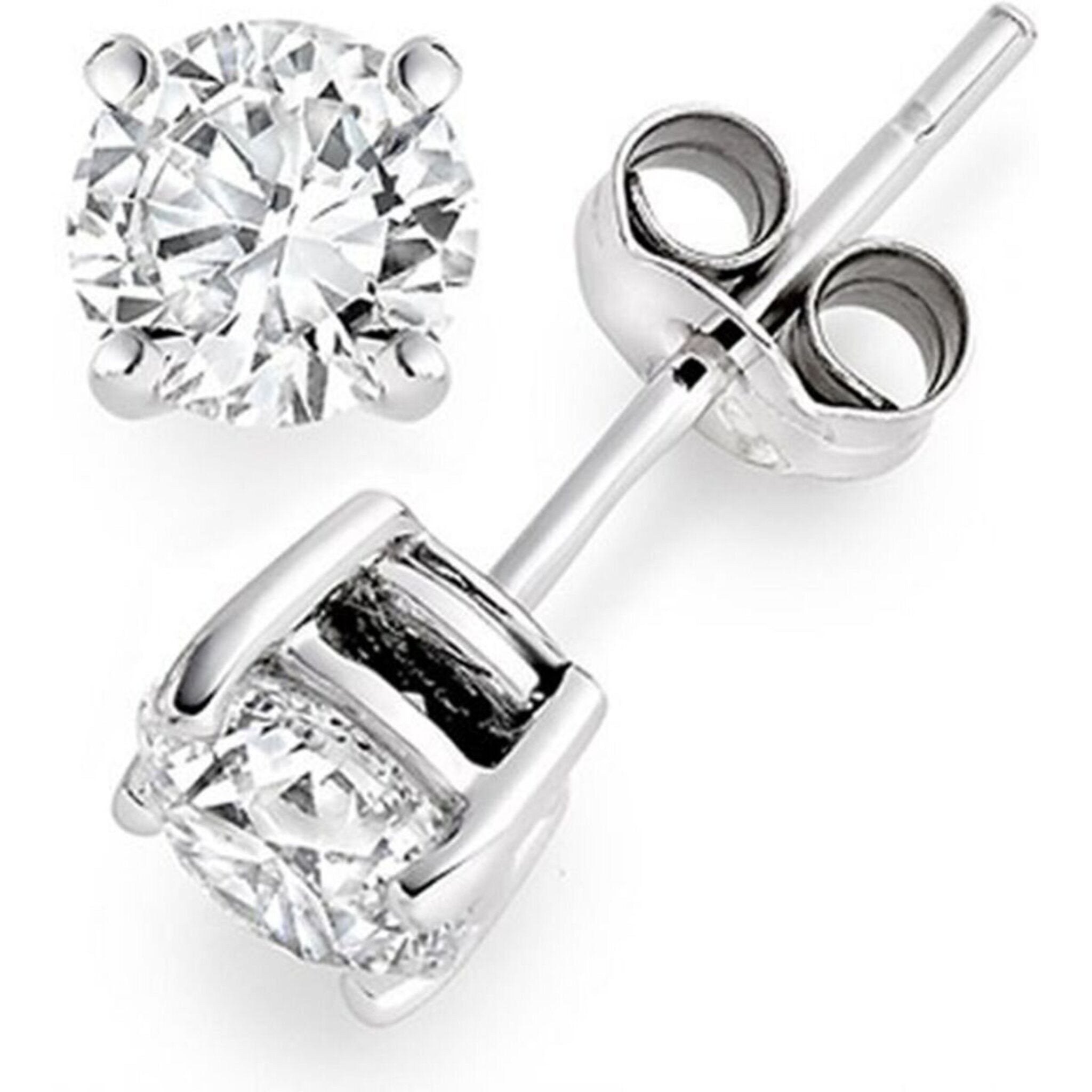 Ninacci 14K White Gold E/SI3 Round Diamond Push Back Stud Earrings - 1.35 Carat Total Diamond Weight