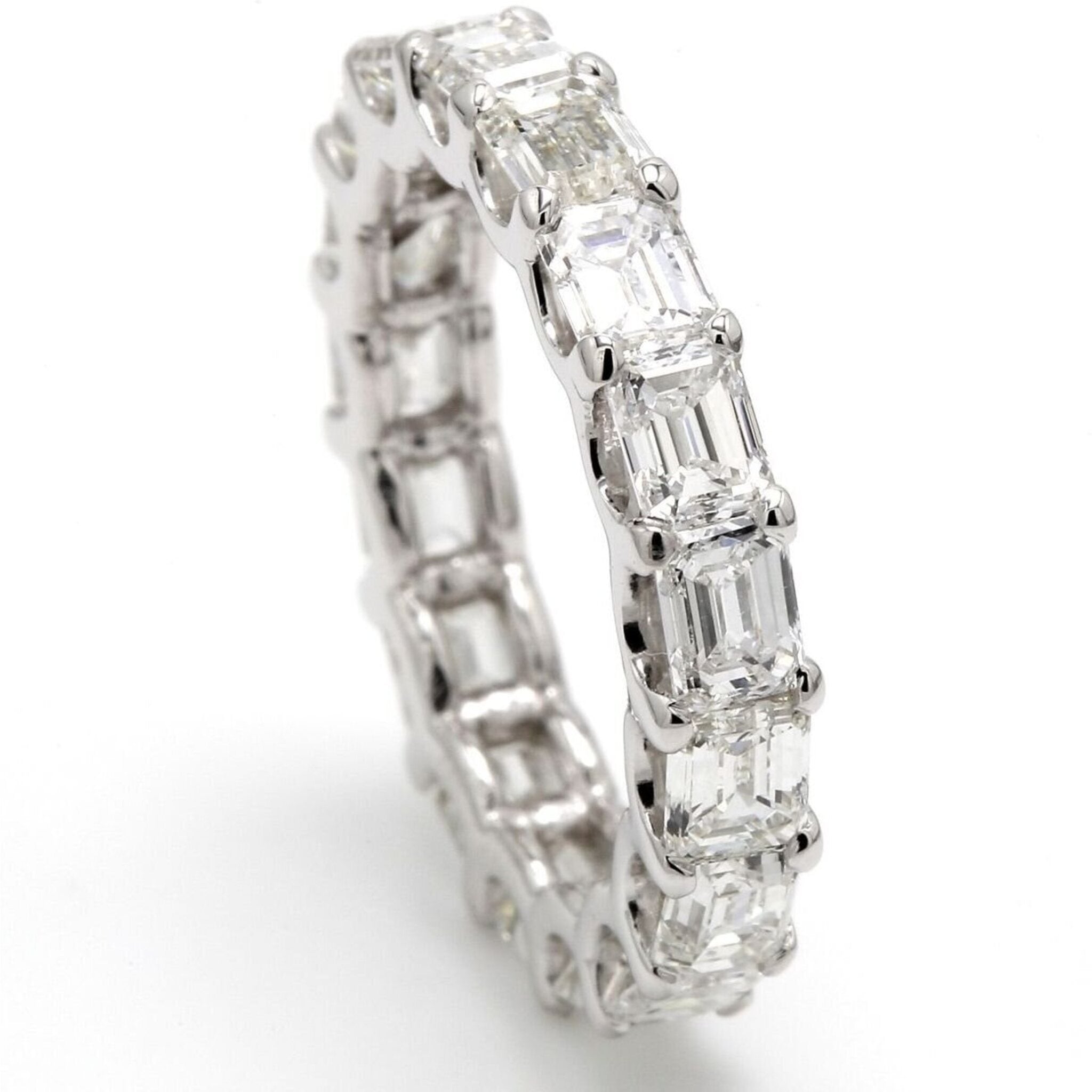 Ninacci 14K White Gold East to West Eternity Band with 17 Emerald Cut Diamonds - 4.05 Carat Total Diamond Weight - Size 5.0
