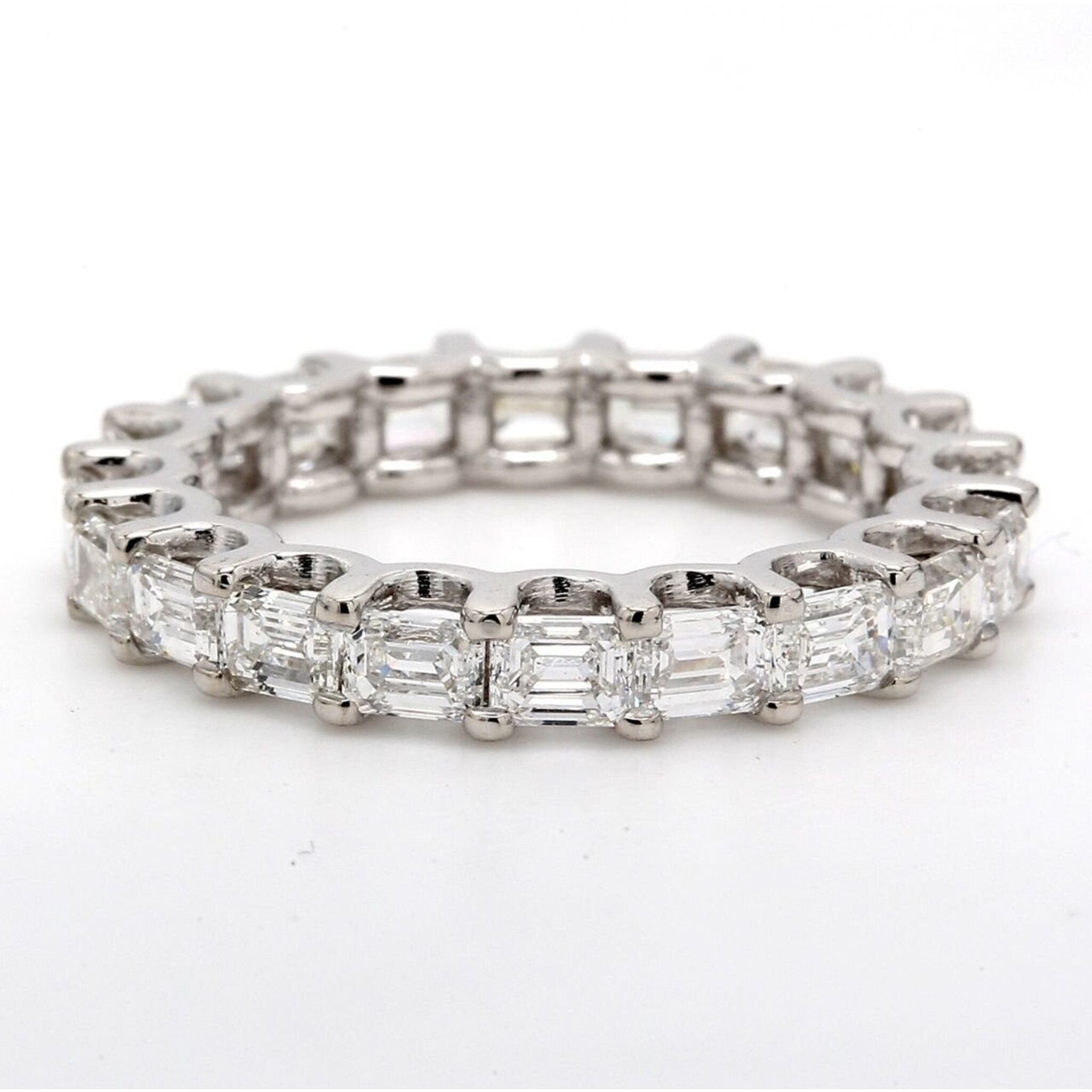 Ninacci 14K White Gold East to West Eternity Band with 3.14 Carats Emerald-Cut Diamonds - Size 6.5