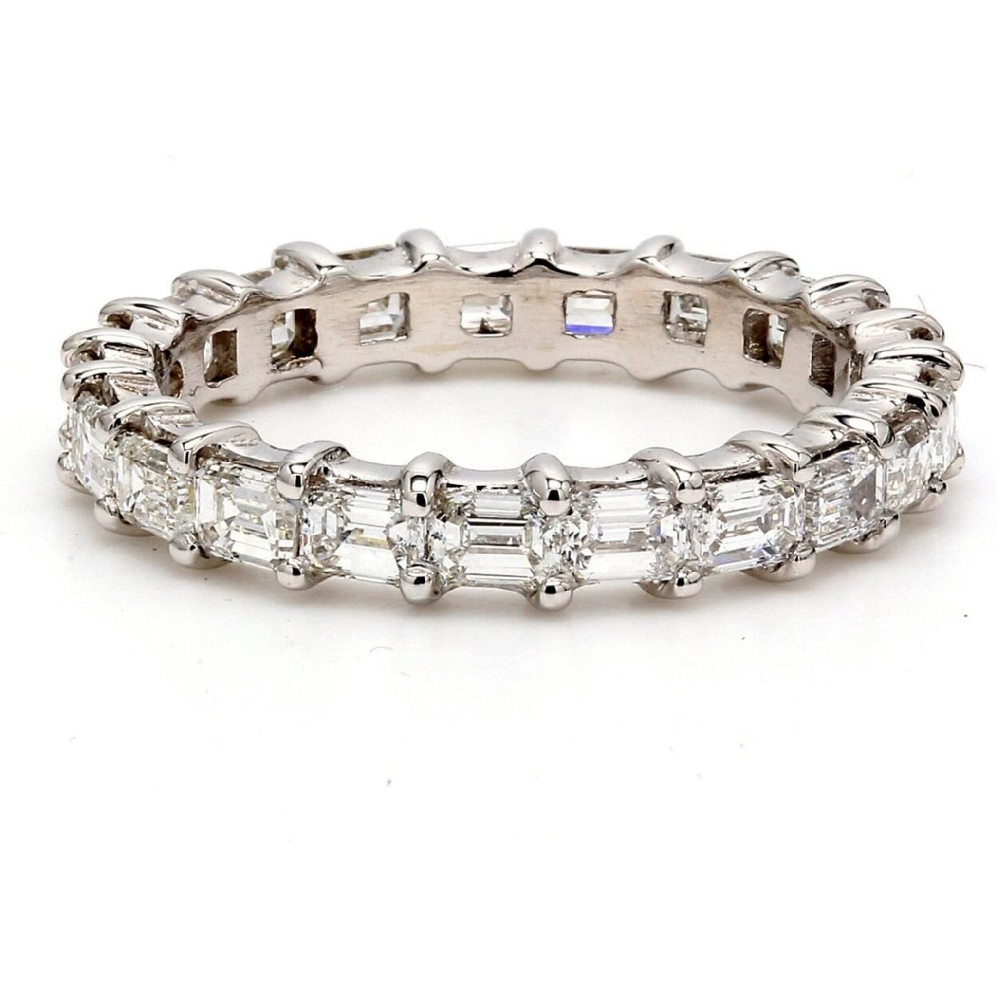 Ninacci 14K White Gold East to West Style Eternity Band with 2.16 Carats Emerald Cut Diamonds - Size 6