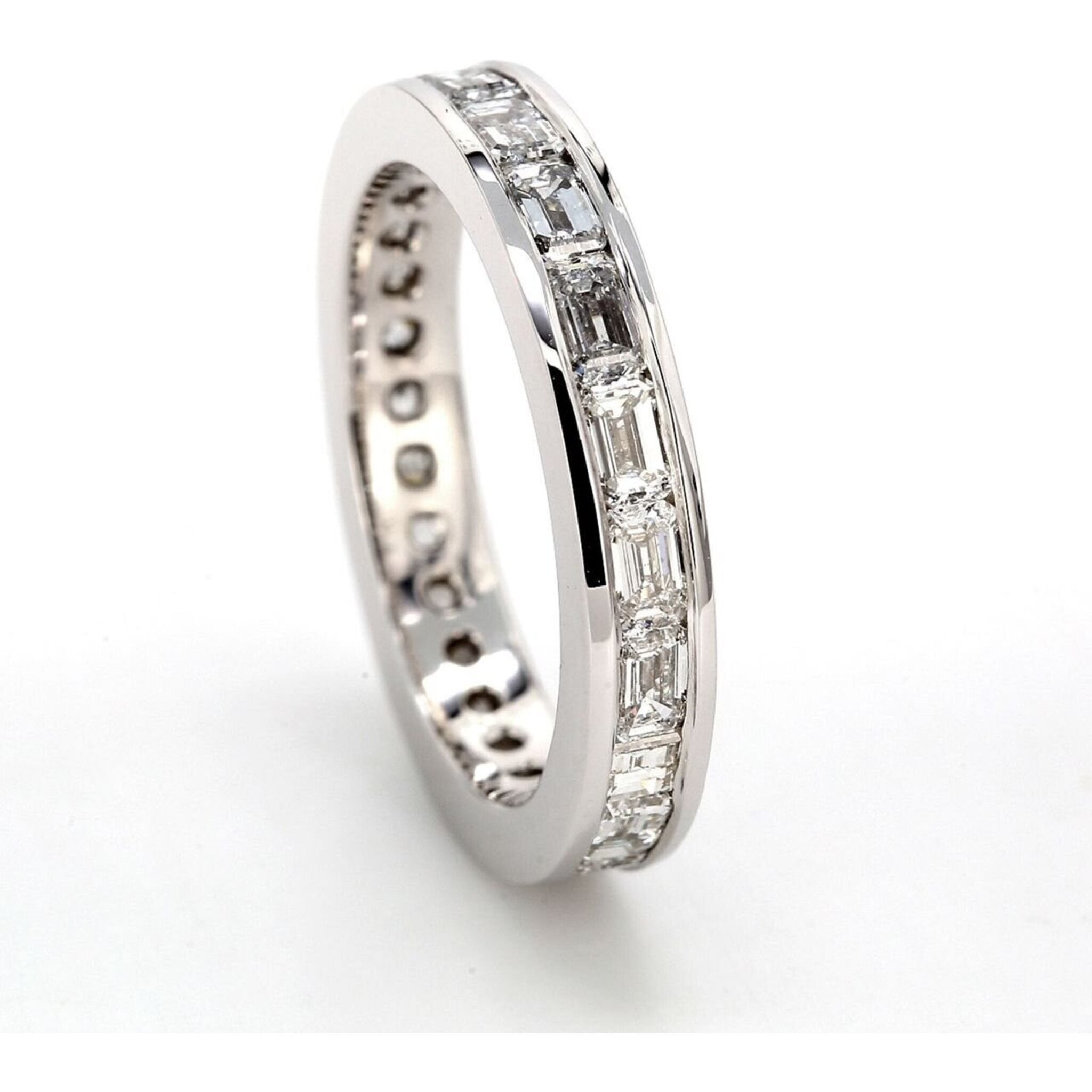 Ninacci 14K White Gold East to West Style Eternity Band with 2.32 Carats Emerald Cut Diamonds - Size 6.25