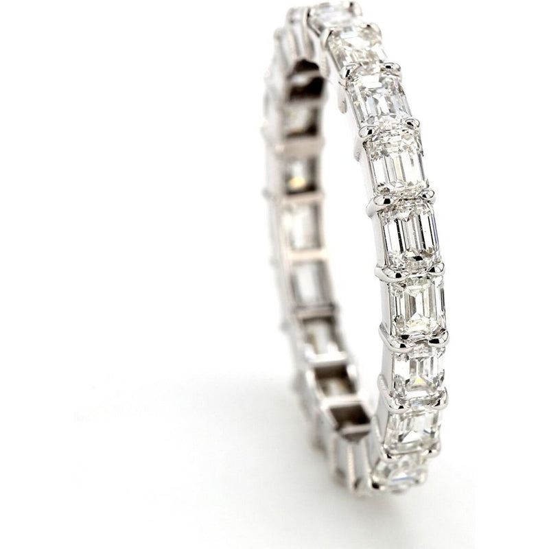 Ninacci 14K White Gold East to West Style Eternity Band with 2.88 Carats Shared Prong Basket Set Emerald Cut Diamonds - Size 6.75