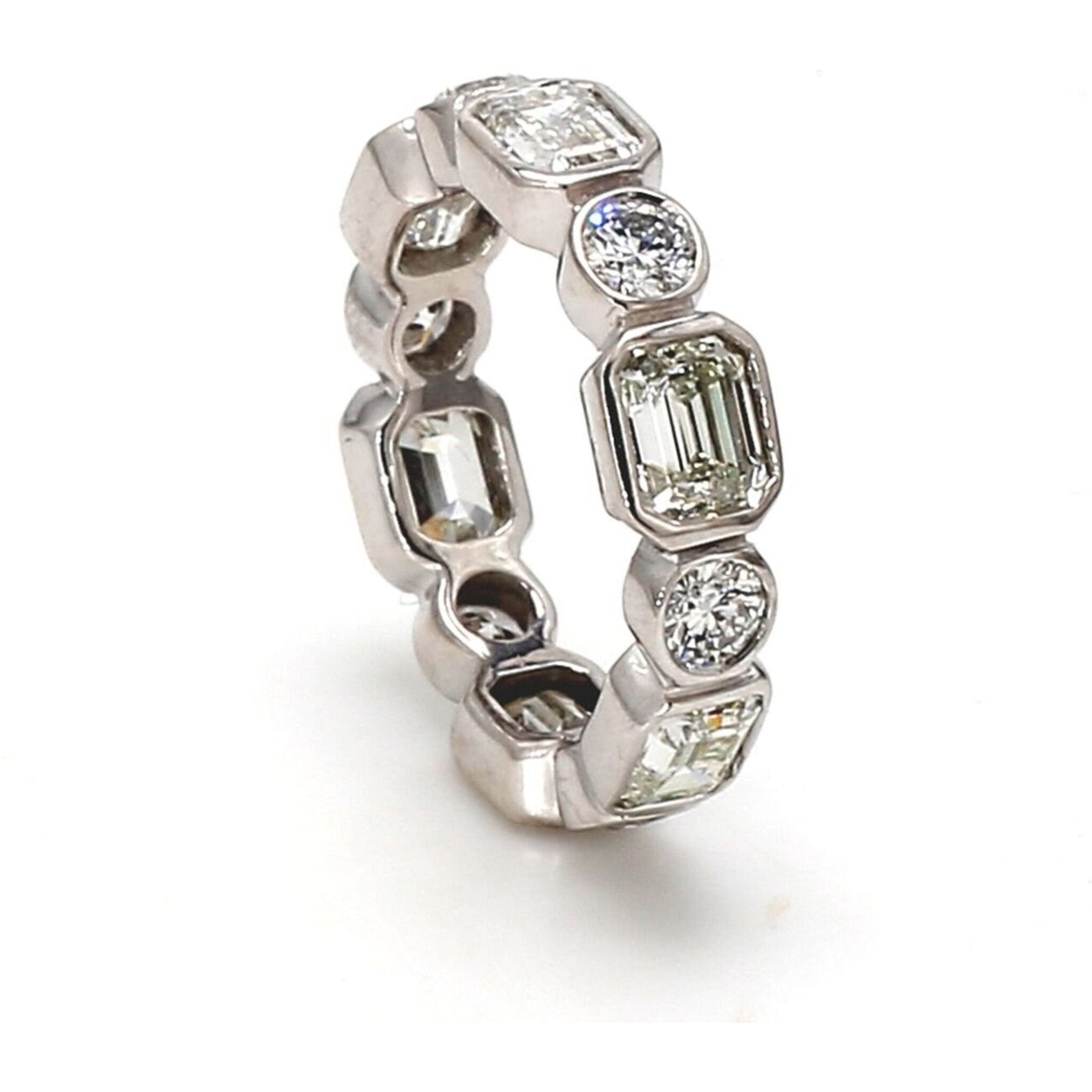 Ninacci 14K White Gold Eternity Band with (12) Round and Emerald Cut Diamonds - 3.58 Carat Total Diamond Weight - Size 5.0