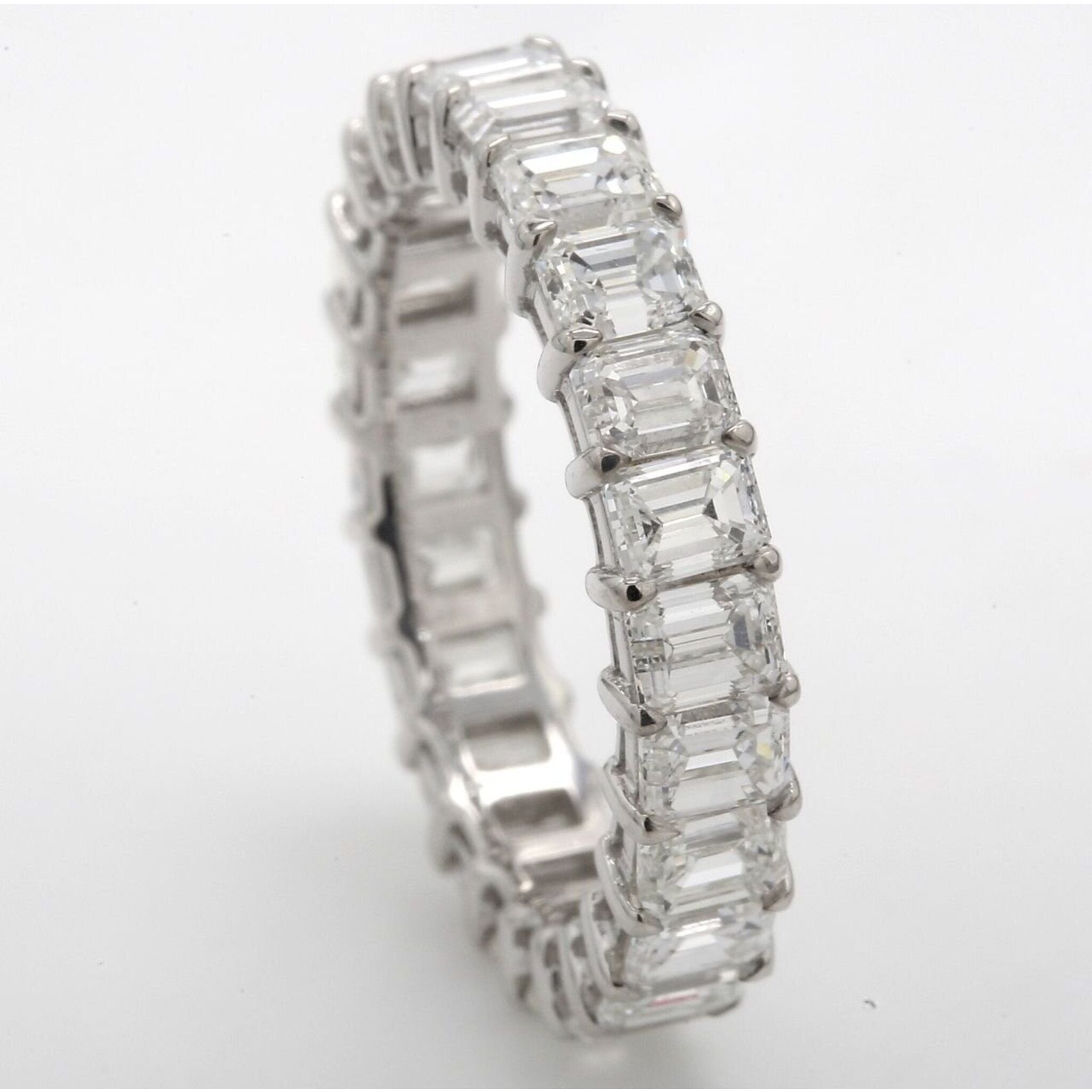 Ninacci 14K White Gold Eternity Band with 4.52 Carats Emerald Cut Diamonds - Size 6.5