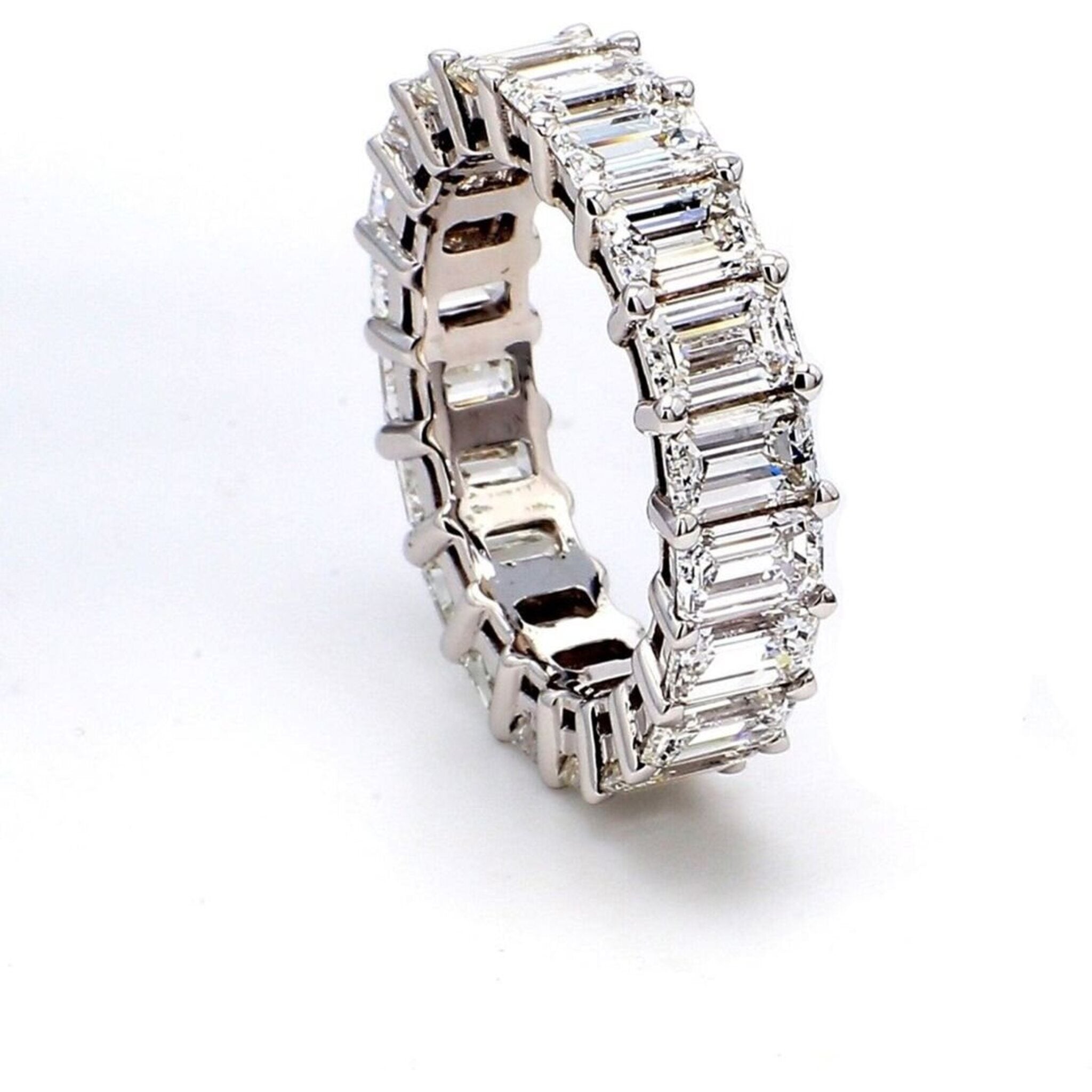 Ninacci 14K White Gold Eternity Band with 6.20 Carats Shared Prong Set Emerald Cut Diamonds - Symbol of Everlasting Love - Size 6.0