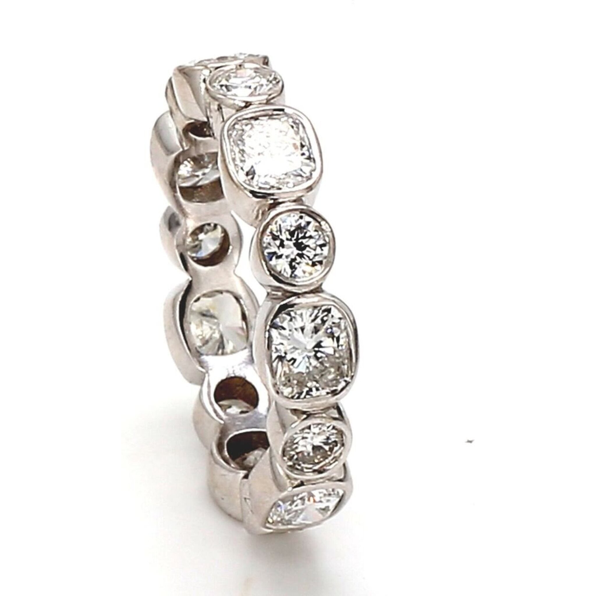 Ninacci 14K White Gold Eternity Band with Alternating Bezel Set Round and Radiant Cut Diamonds - 2.72 Carat Total Diamond Weight - Size 6.0
