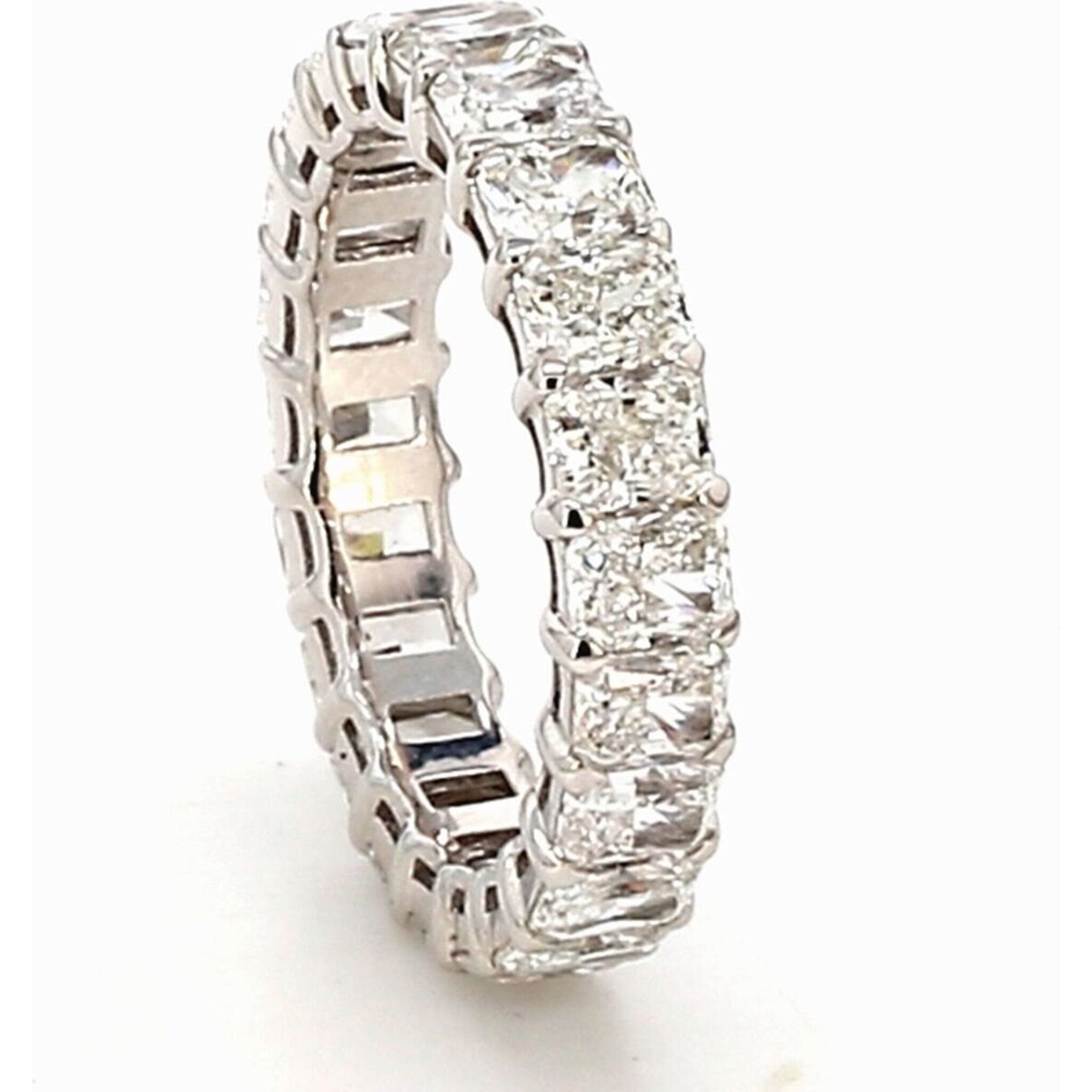 Ninacci 14K White Gold Eternity Band with Basket Claw Prong Set Asscher Cut Diamonds - 3.15 Carat Total Diamond Weight - Size 3.7