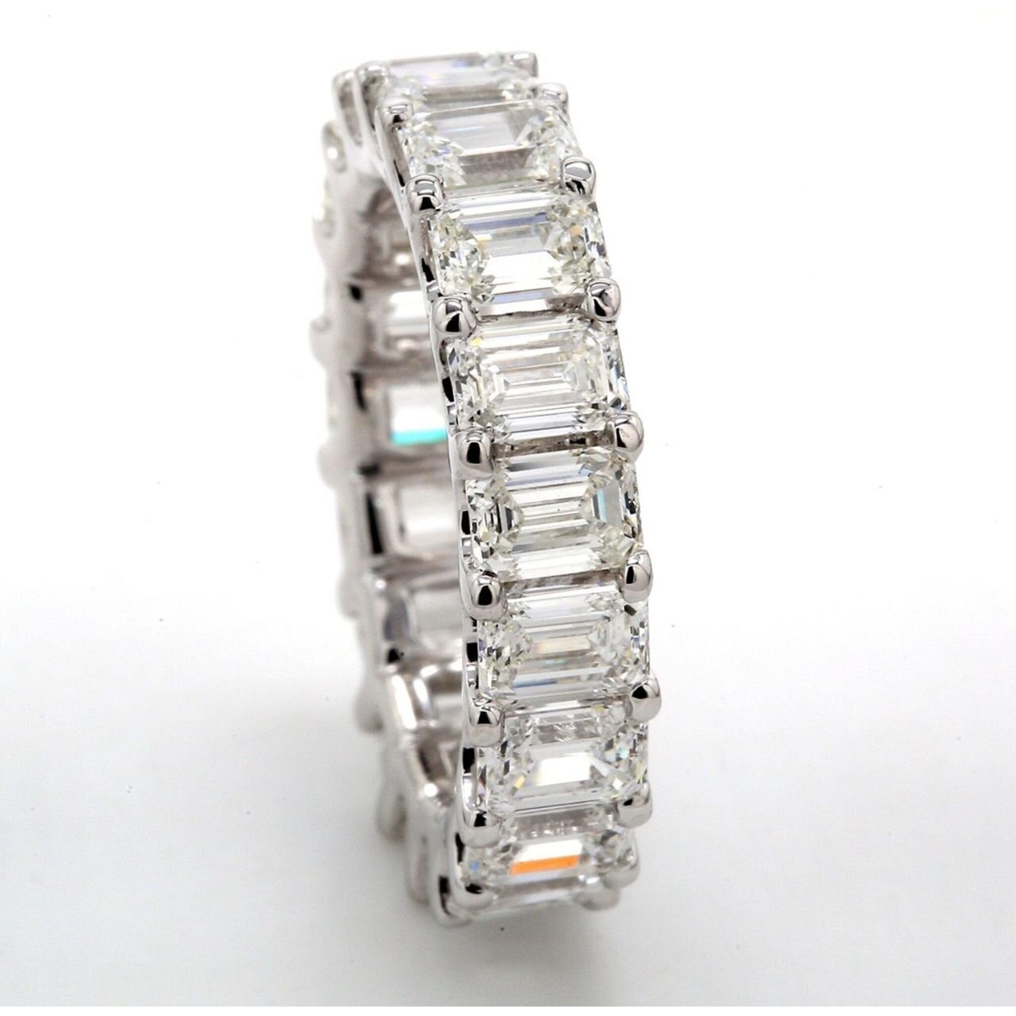 Ninacci 14K White Gold Eternity Band with G-H/VVS Emerald Cut Diamonds - 5.91 Carat Total Diamond Weight - Size 6.0