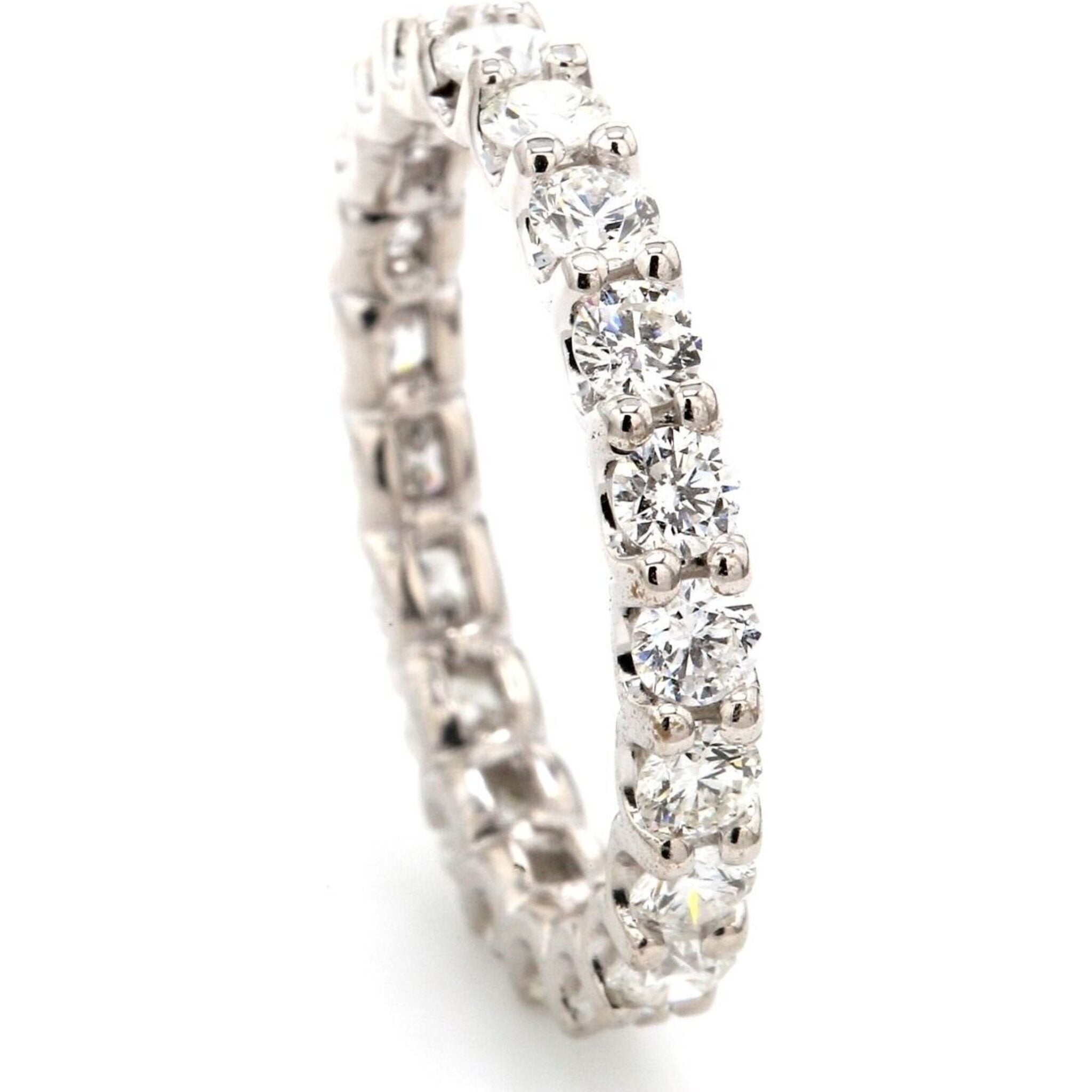 Ninacci 14K White Gold Eternity Band with Shared 4-Prong Set Round Diamonds - 1.67 Carat Total Diamond Weight - Size 6.75