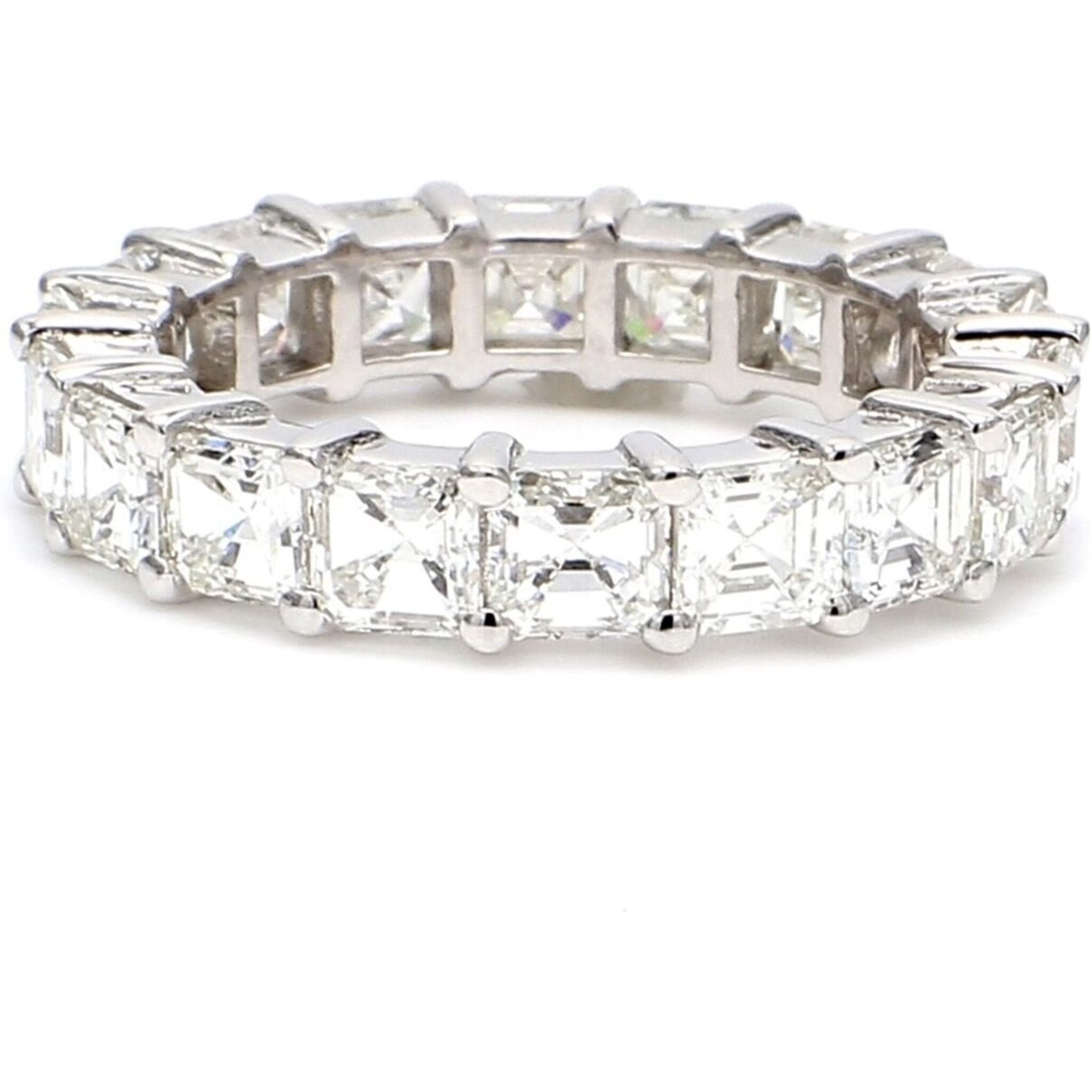Ninacci 14K White Gold Eternity Band with Shared Prong Set Asscher Cut Diamonds - 3.16 Carat Total Diamond Weight - Size 6.75