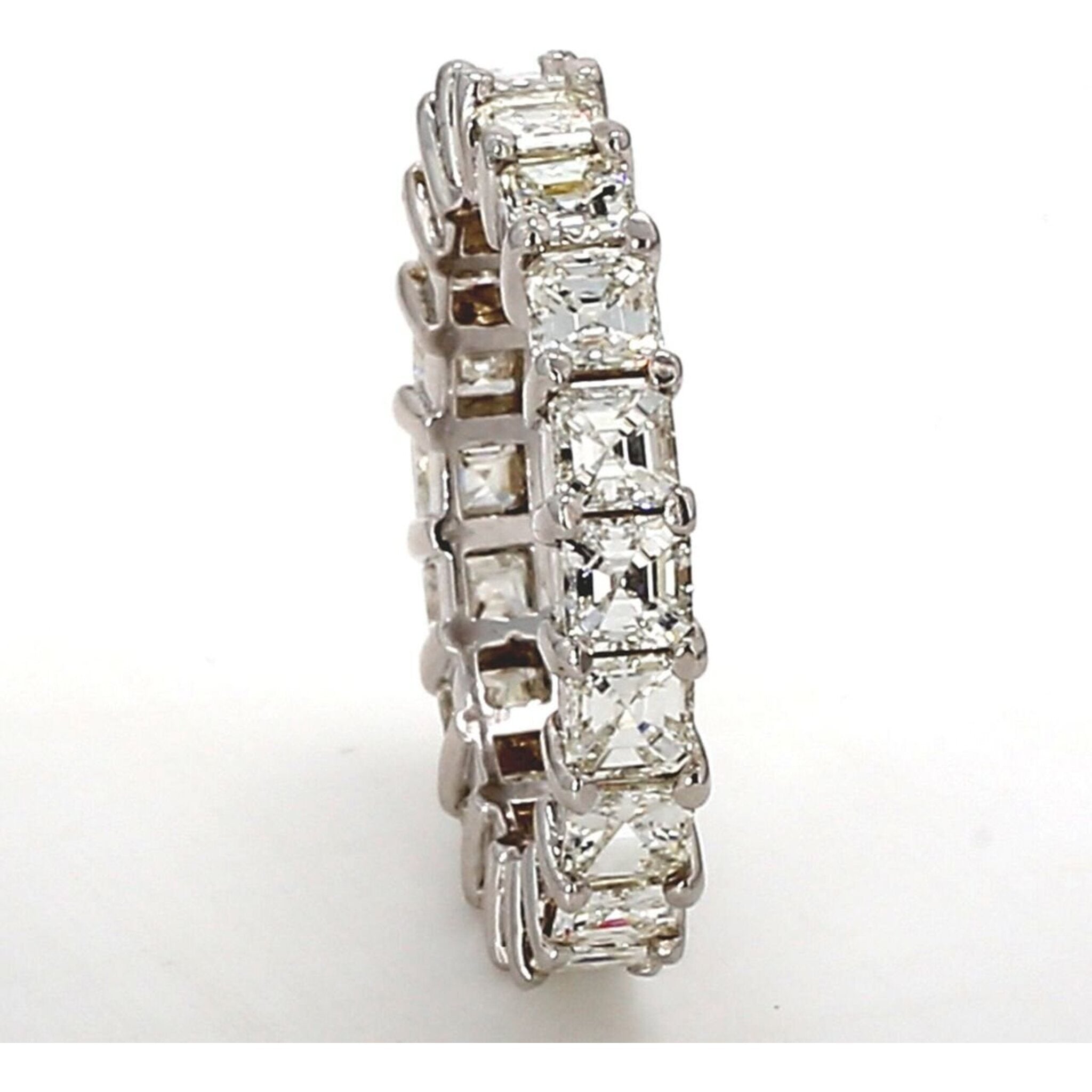 Ninacci 14K White Gold Eternity Band with Shared Prong Set Asscher Cut Diamonds - 3.87 Carat Total Diamond Weight - Size 7.0