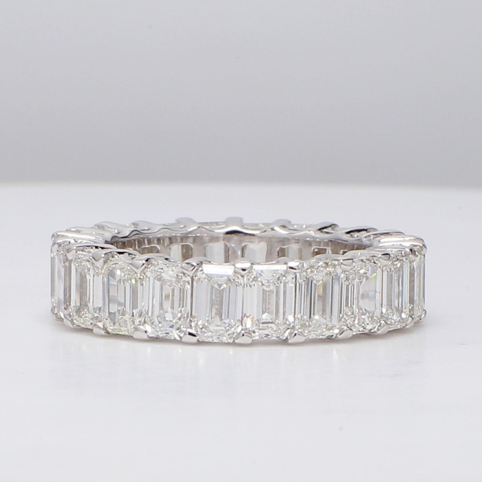 Ninacci 14K White Gold Eternity Band with Shared Prong Set Emerald-Cut Diamonds - 7.15 Carat Total Diamond Weight - Size 7