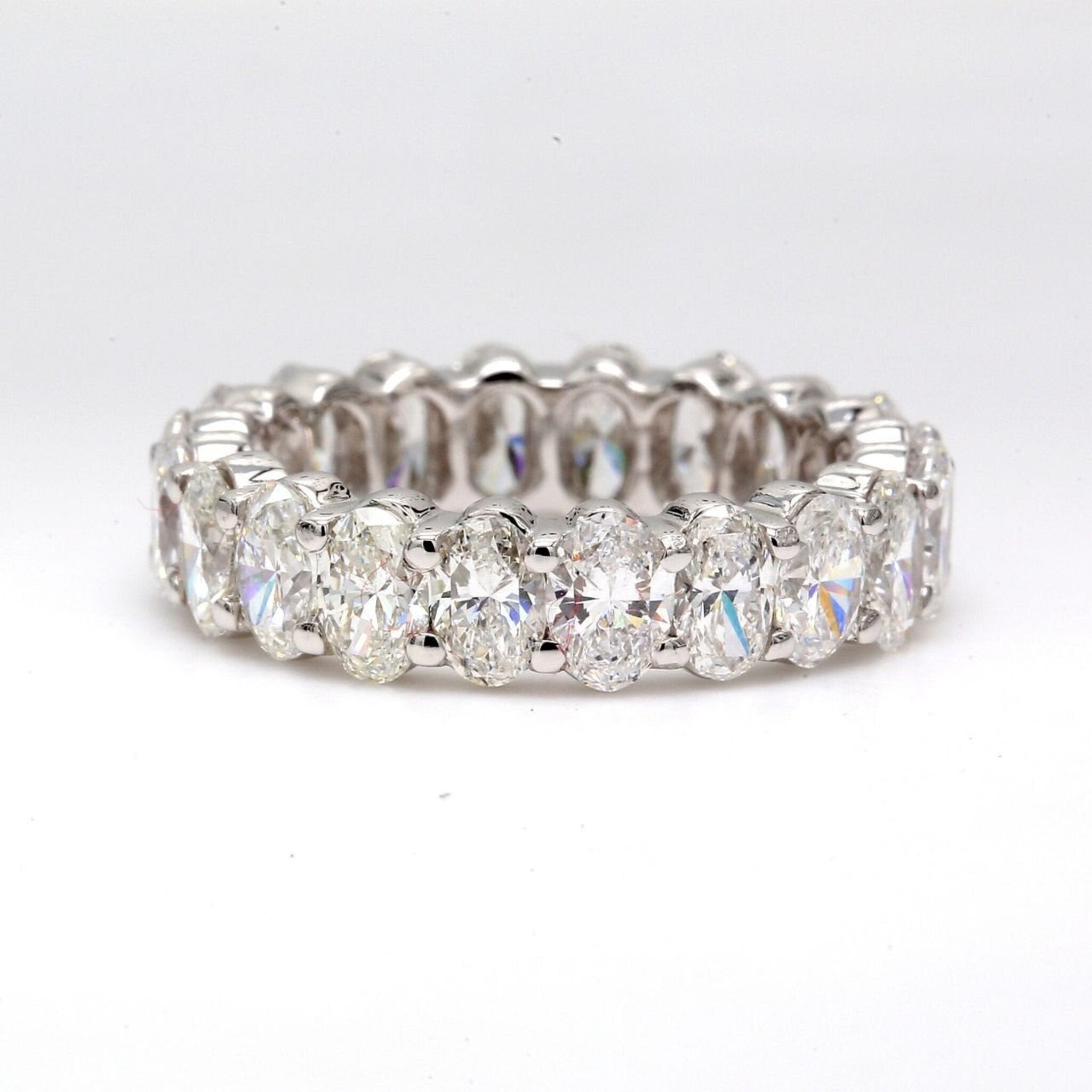 Ninacci 14K White Gold Eternity Band with Shared Prong Set Oval Diamonds - 4.64 Carat Total Diamond Weight - Size 6.25