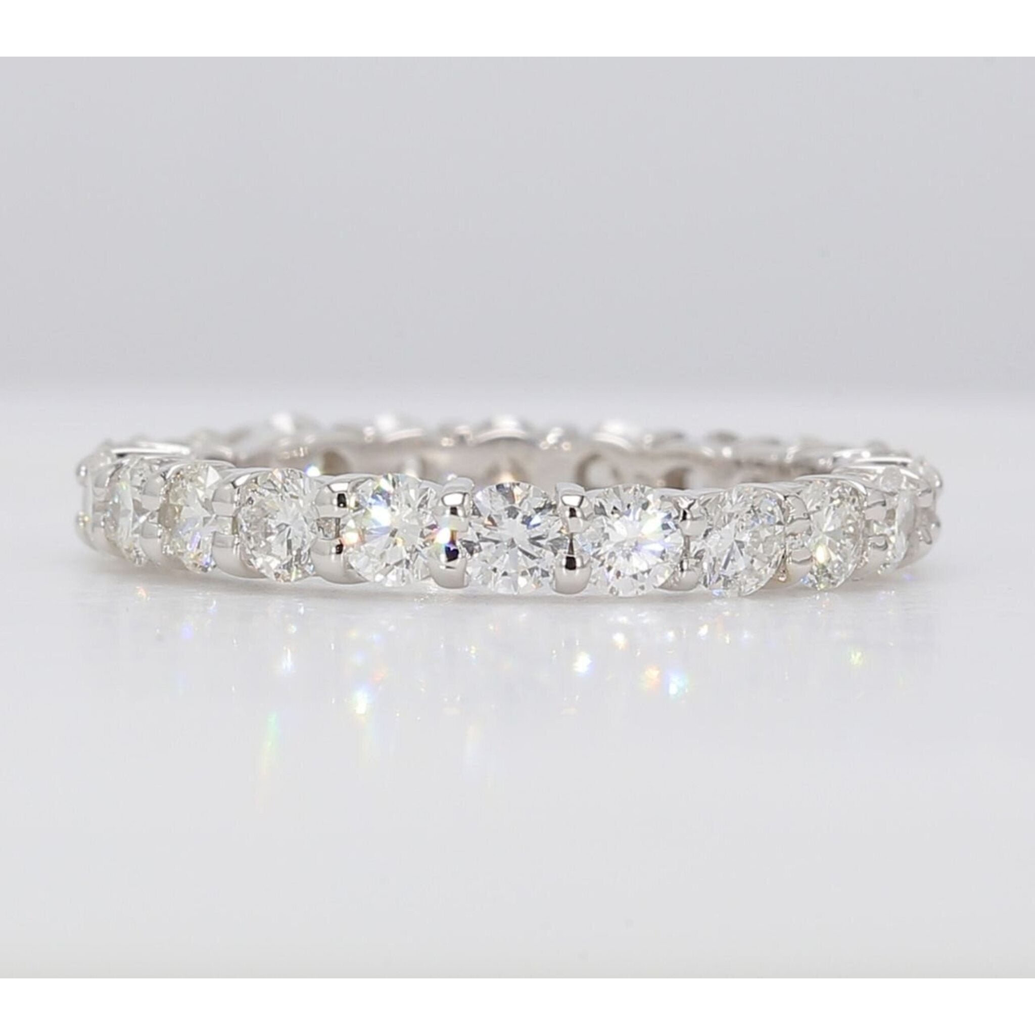 Ninacci 14K White Gold Eternity Band with Shared Prong Set Round Diamonds - 1.68 Carat Total Diamond Weight - Size 5.5