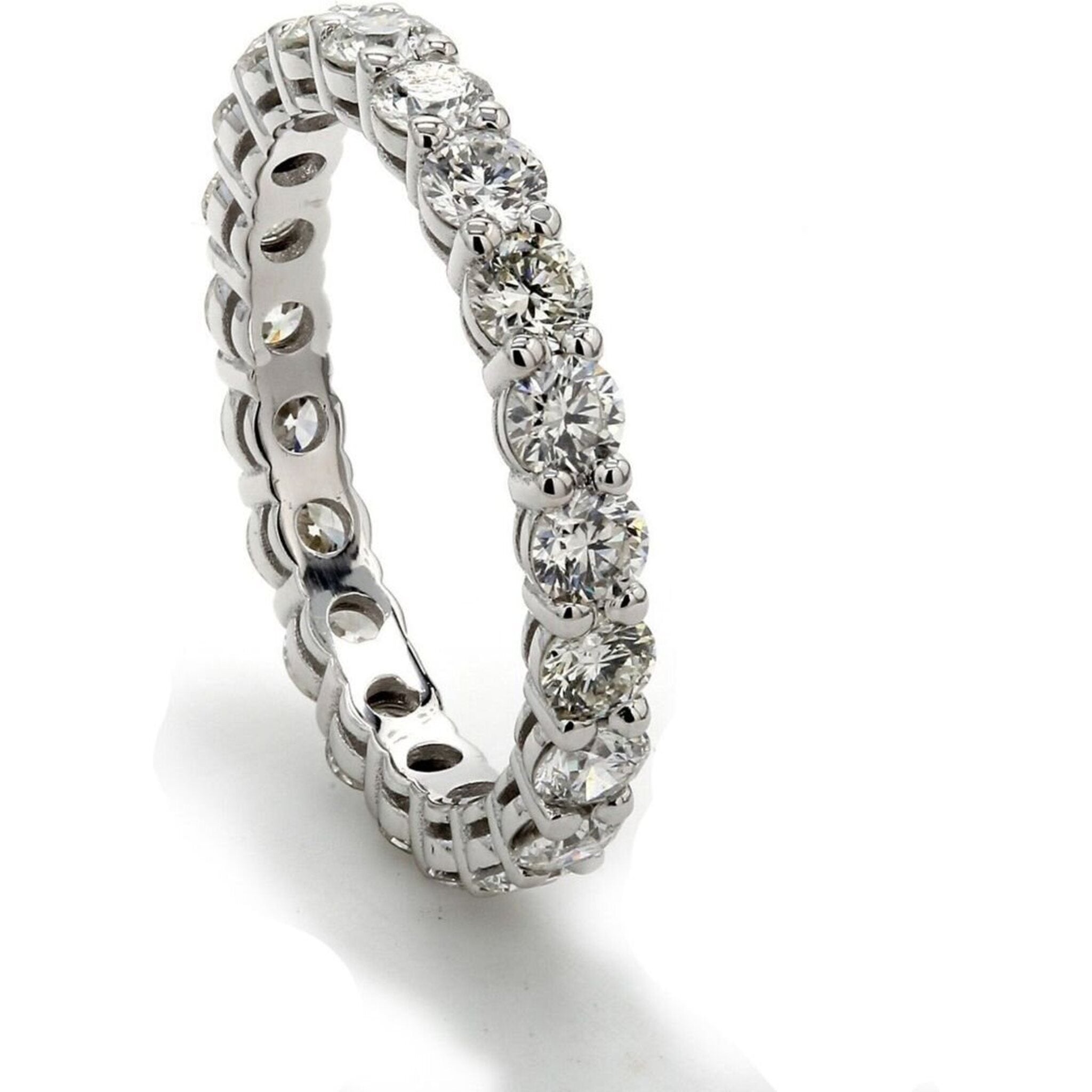 Ninacci 14K White Gold Eternity Band with Shared Prong Set Round Diamonds - 2.04 Carat Total Diamond Weight - Size 6.5