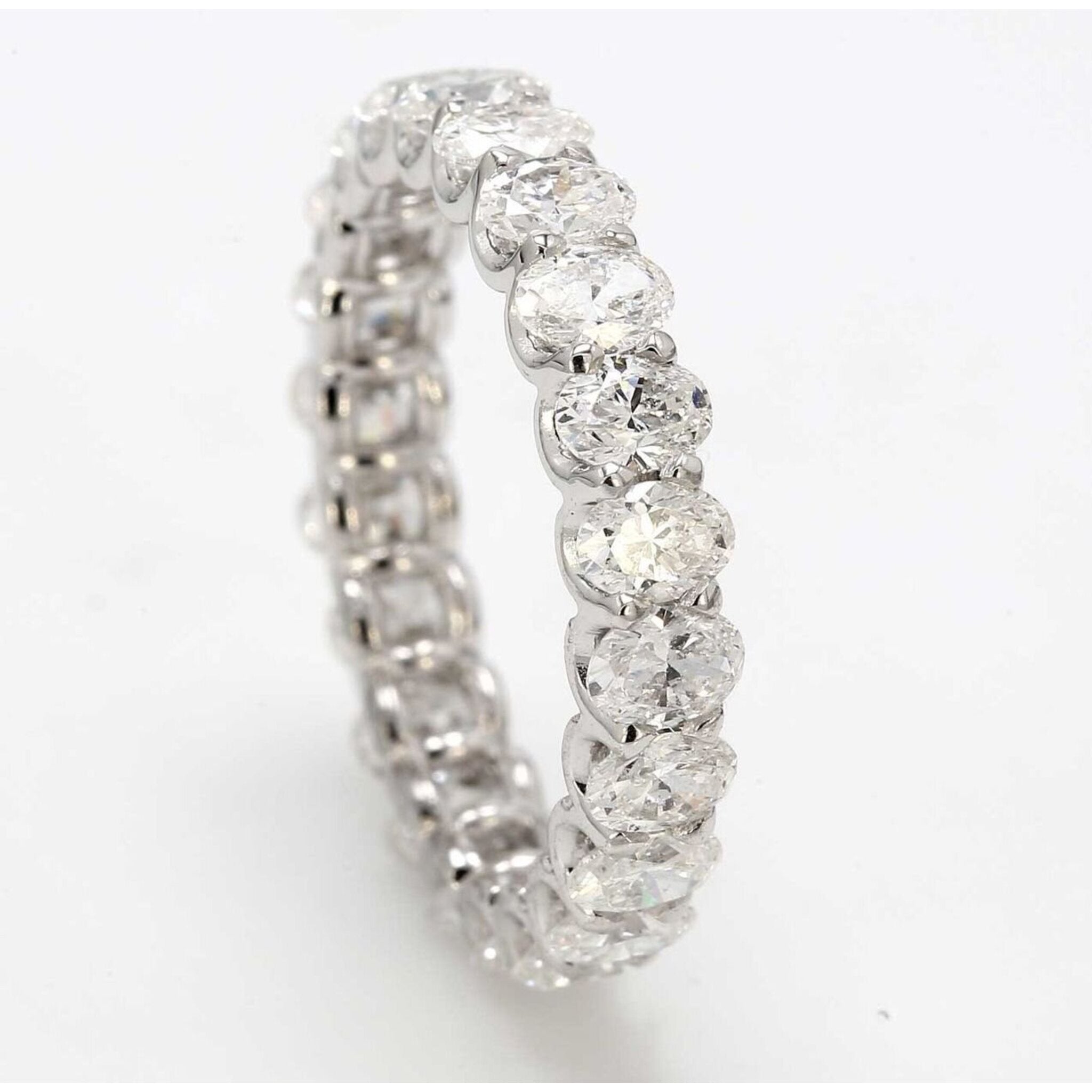 Ninacci 14K White Gold Eternity Band with Shared U-Prong Set E-F/VS+ Oval Diamonds - 2.97 Carat Total Diamond Weight - Size 6.0