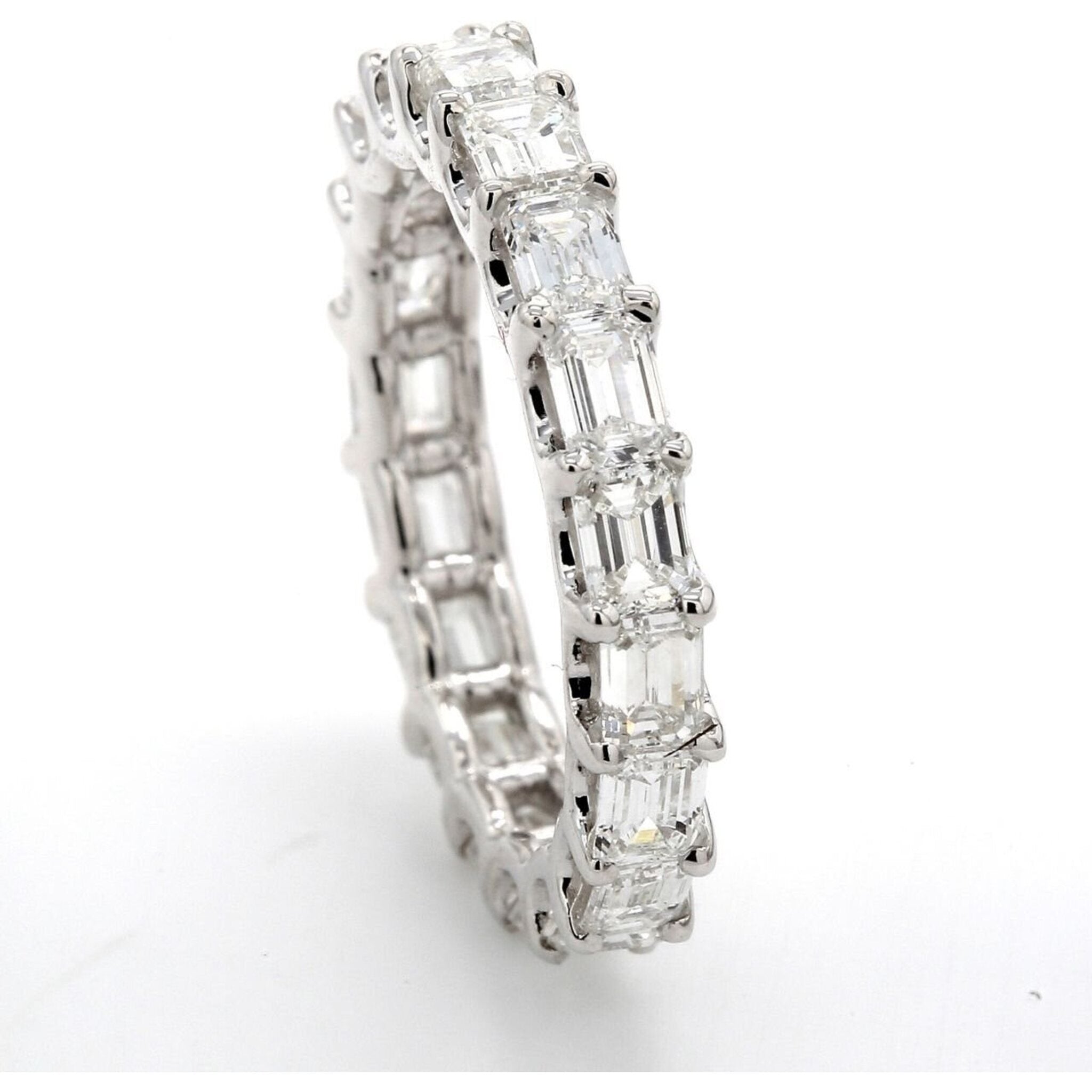 Ninacci 14K White Gold Eternity Band with Shared U-Prong Set Emerald Cut Diamonds - 2.81 Carat Total Diamond Weight - Size 6.0