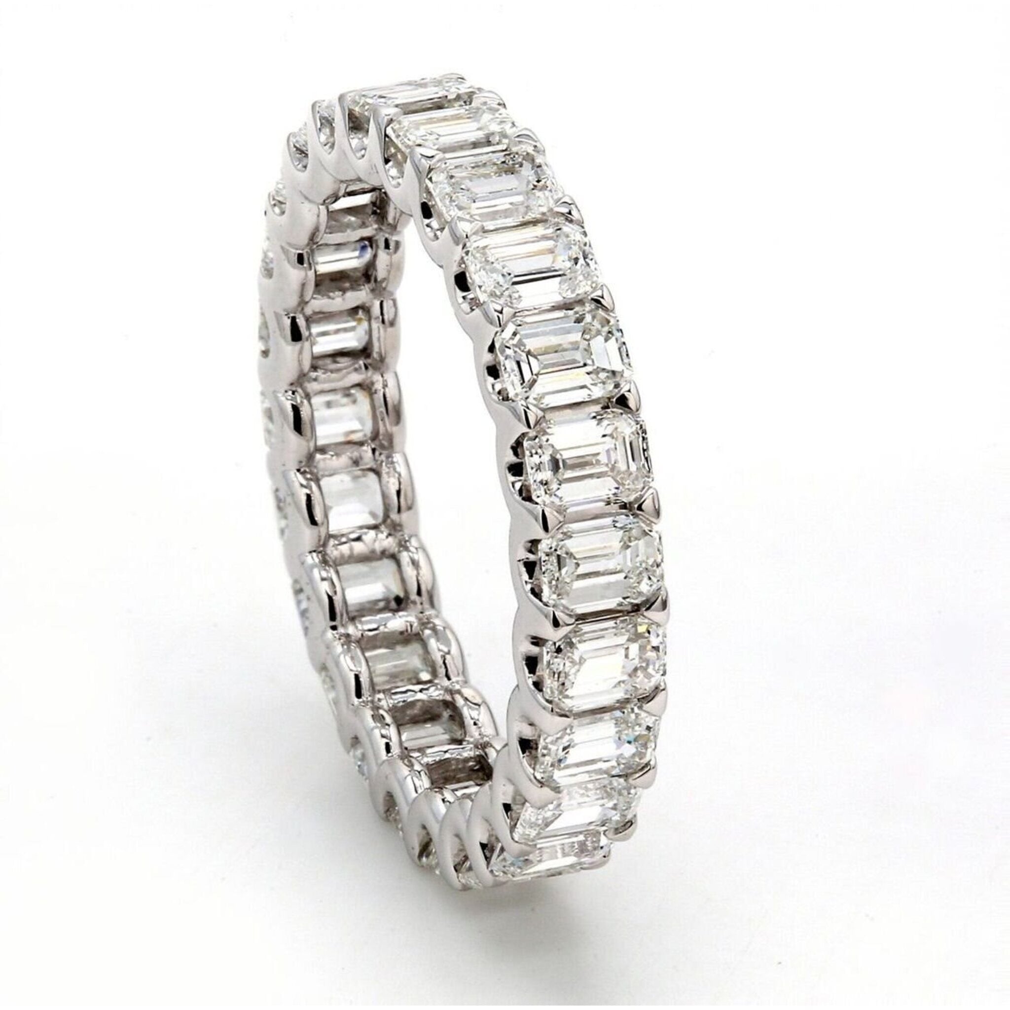 Ninacci 14K White Gold Eternity Band with Shared U-Prong Set Emerald Cut Diamonds - 3.74 Carat Total Diamond Weight - Size 7.25