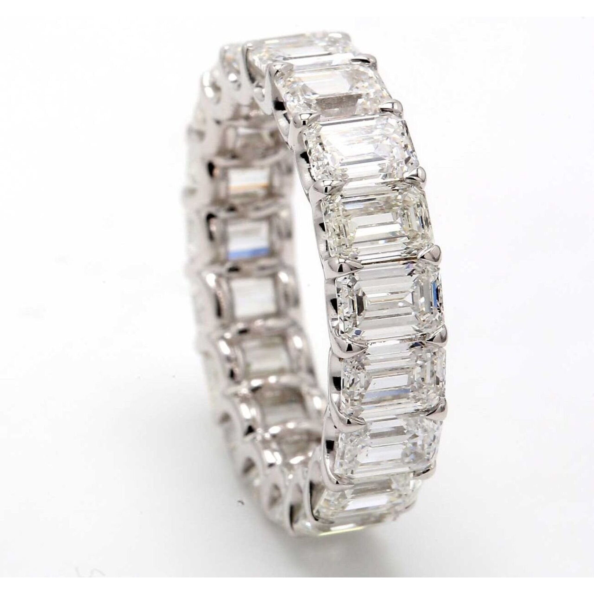 Ninacci 14K White Gold Eternity Band with Shared U-Prong Set Emerald Cut Diamonds - 5.79 Carat Total Diamond Weight - Size 4.5