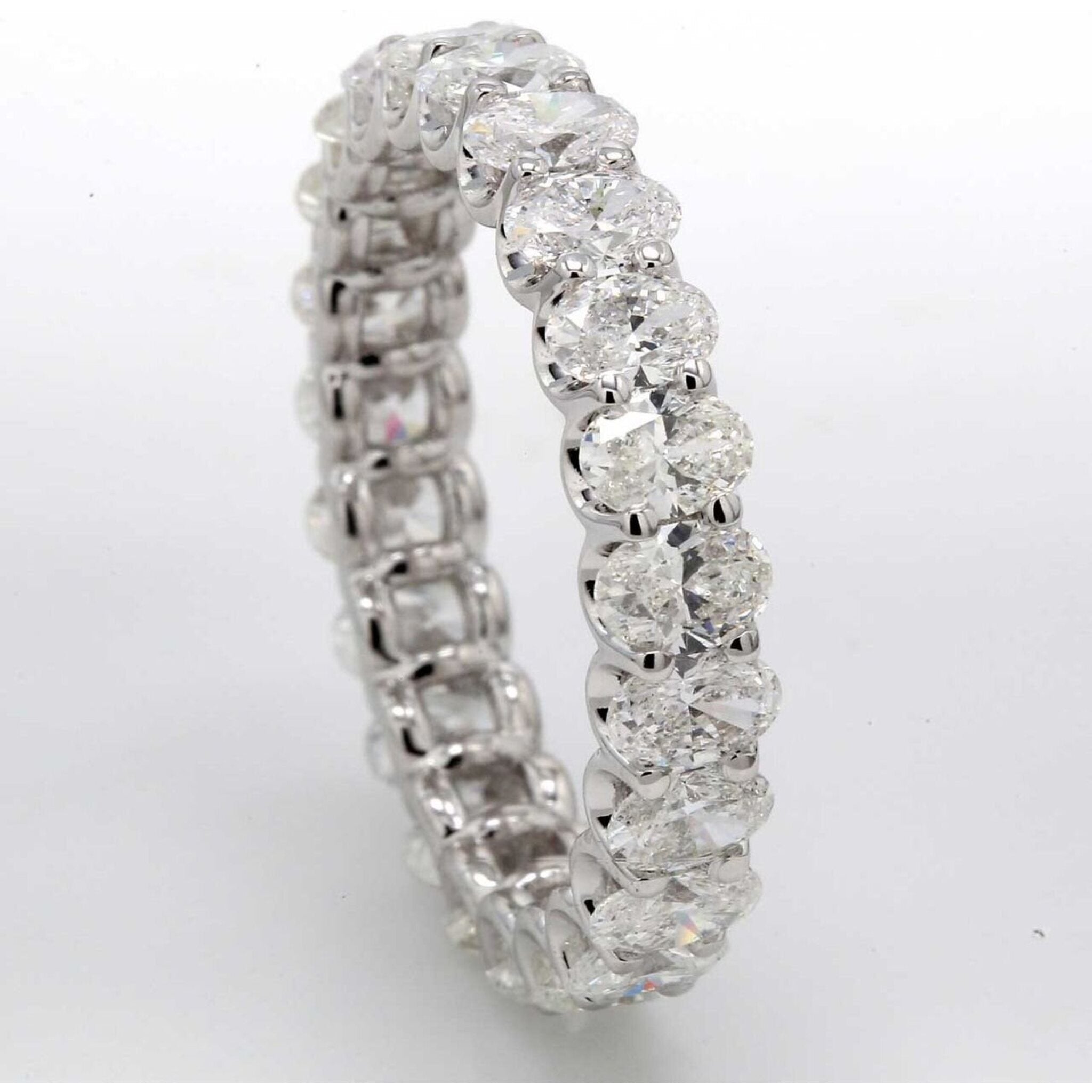 Ninacci 14K White Gold Eternity Band with Shared U-Prong Set Oval Cut Diamonds - 5.06 Carat Total Diamond Weight - Size 9.25