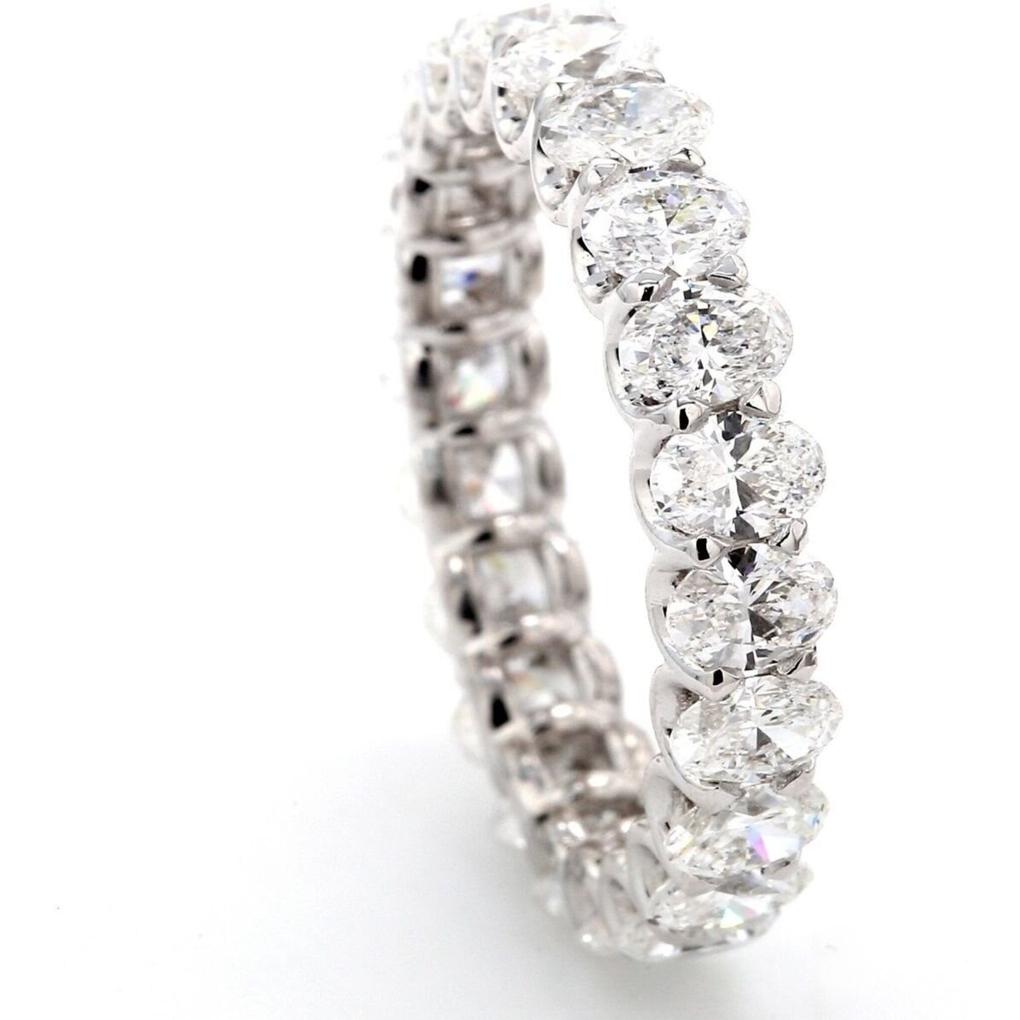 Ninacci 14K White Gold Eternity Band with Shared U-Prong Set Oval Diamonds - 3.20 Carat Total Diamond Weight - Size 6.0