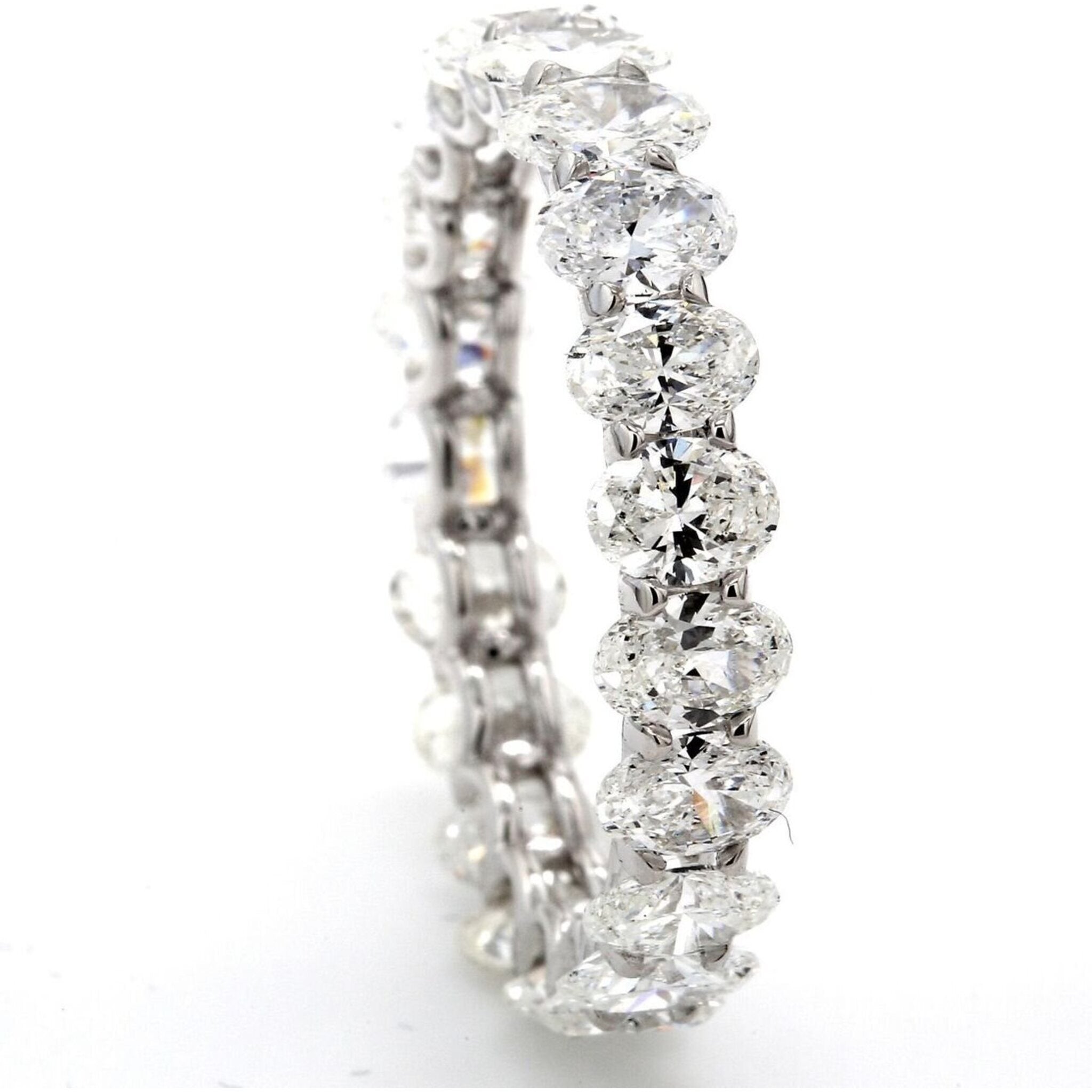 Ninacci 14K White Gold Eternity Band with Shared U-prong Set Oval Diamonds - 5.34 Carat Total Diamond Weight - Size 10.0