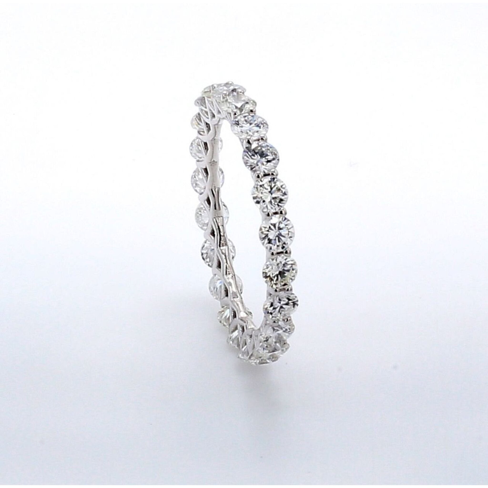 Ninacci 14K White Gold Eternity Band with Shared U-Prong Set Round Diamonds - 1.93 Carat Total Diamond Weight - Size 6.0